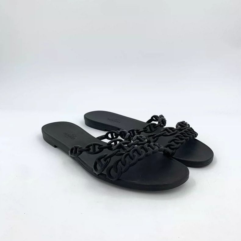 Hermes Hermes Black Chain Flat Casual Sandals-2506 Size US 7 / IT 37 - 2 Thumbnail