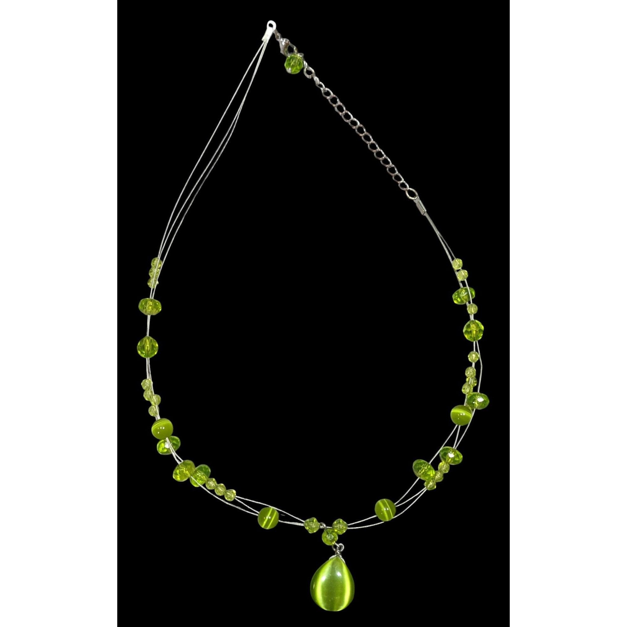 Other Fairycore Green Cateye Glass Beaded Pendant Necklace Size ONE SIZE - 1 Thumbnail