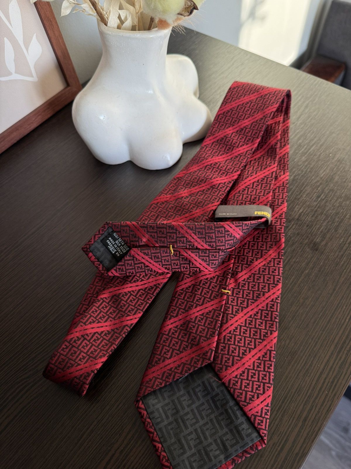 Fendi Fendi Red Monogram Silk Neck tie Size ONE SIZE - 2 Thumbnail