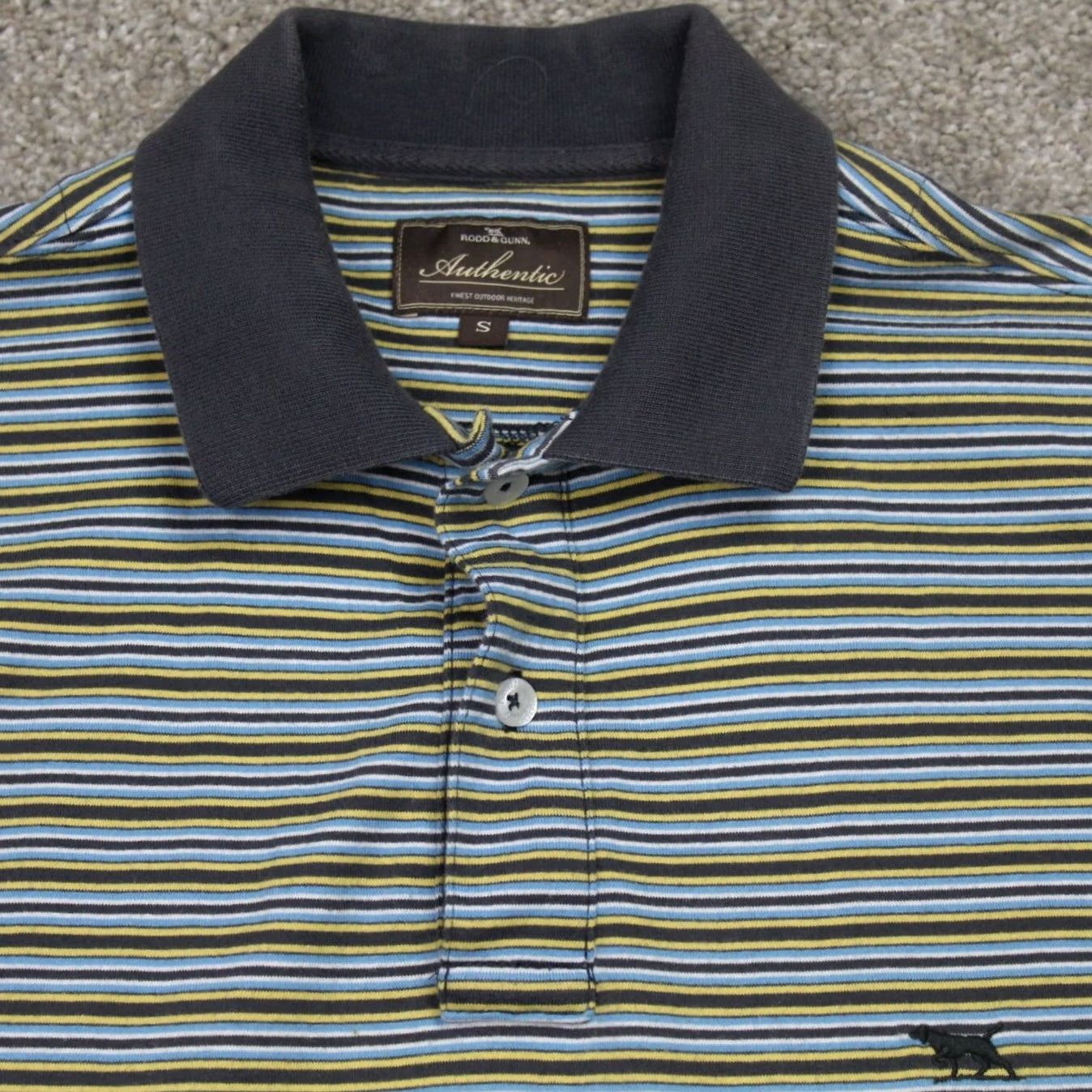 Rodd & Gunn Rodd & Gunn Polo Shirt Mens Small Blue/Yellow/Brown Striped Cotton S/S Pullover Size US S / EU 44-46 / 1 - 2 Thumbnail