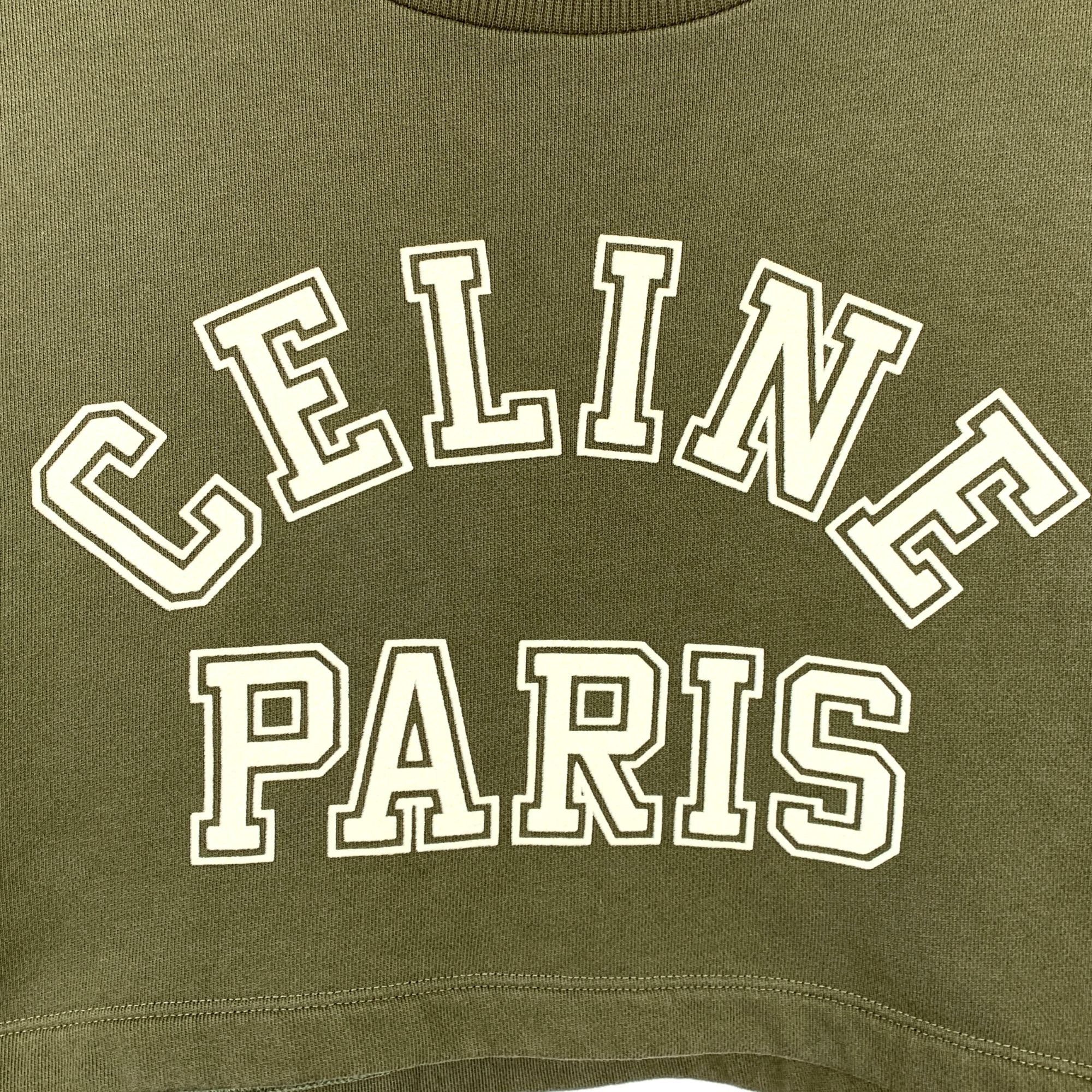 Celine Celine Military Green Logo Print Cotton Crew Neck T-Shirt (S Size XS / US 0-2 / IT 36-38 - 6 Thumbnail