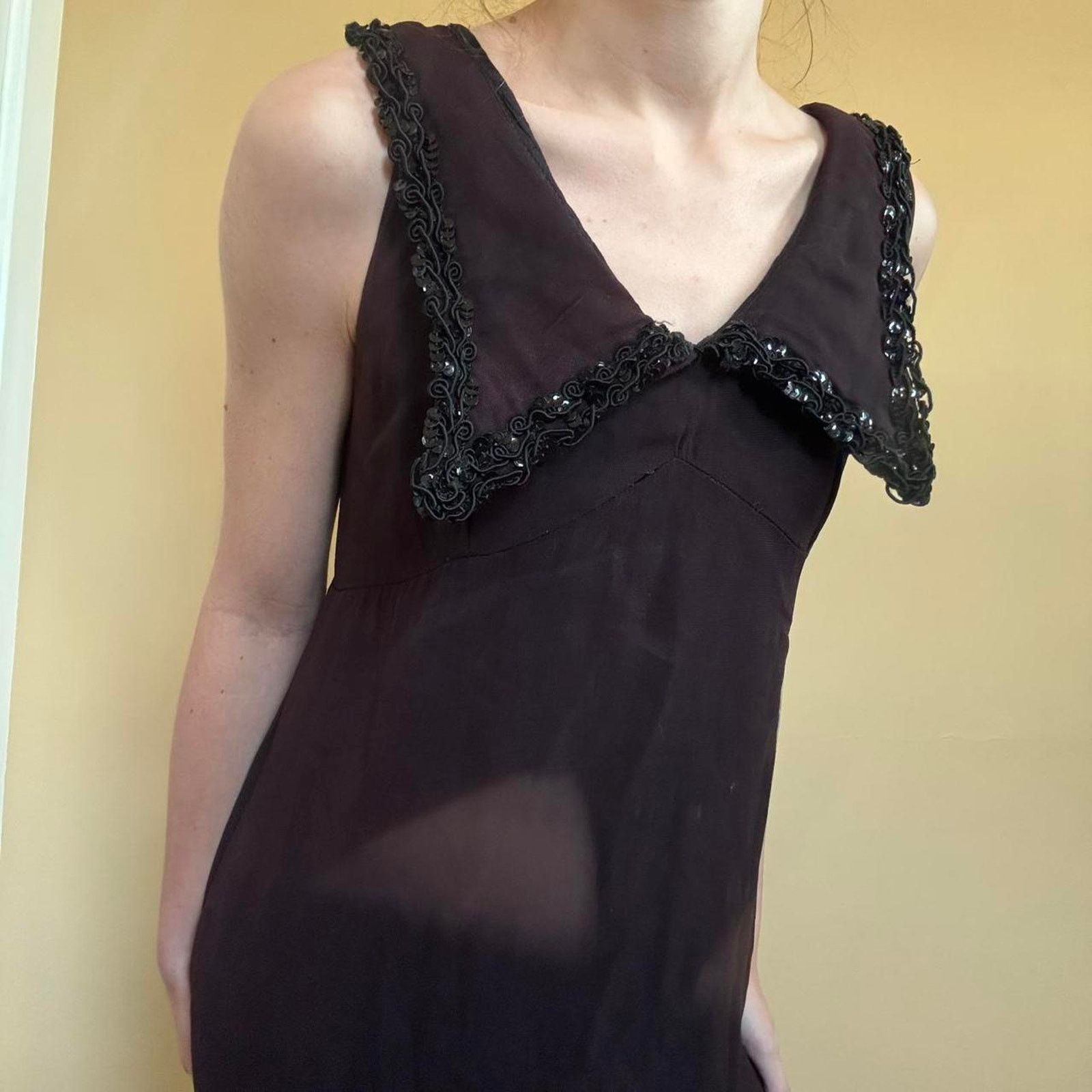 Vintage Vintage Dark Purple 1920s 1930s Style Fringe Bottom Dress Size S / US 4 / IT 40 - 4 Thumbnail