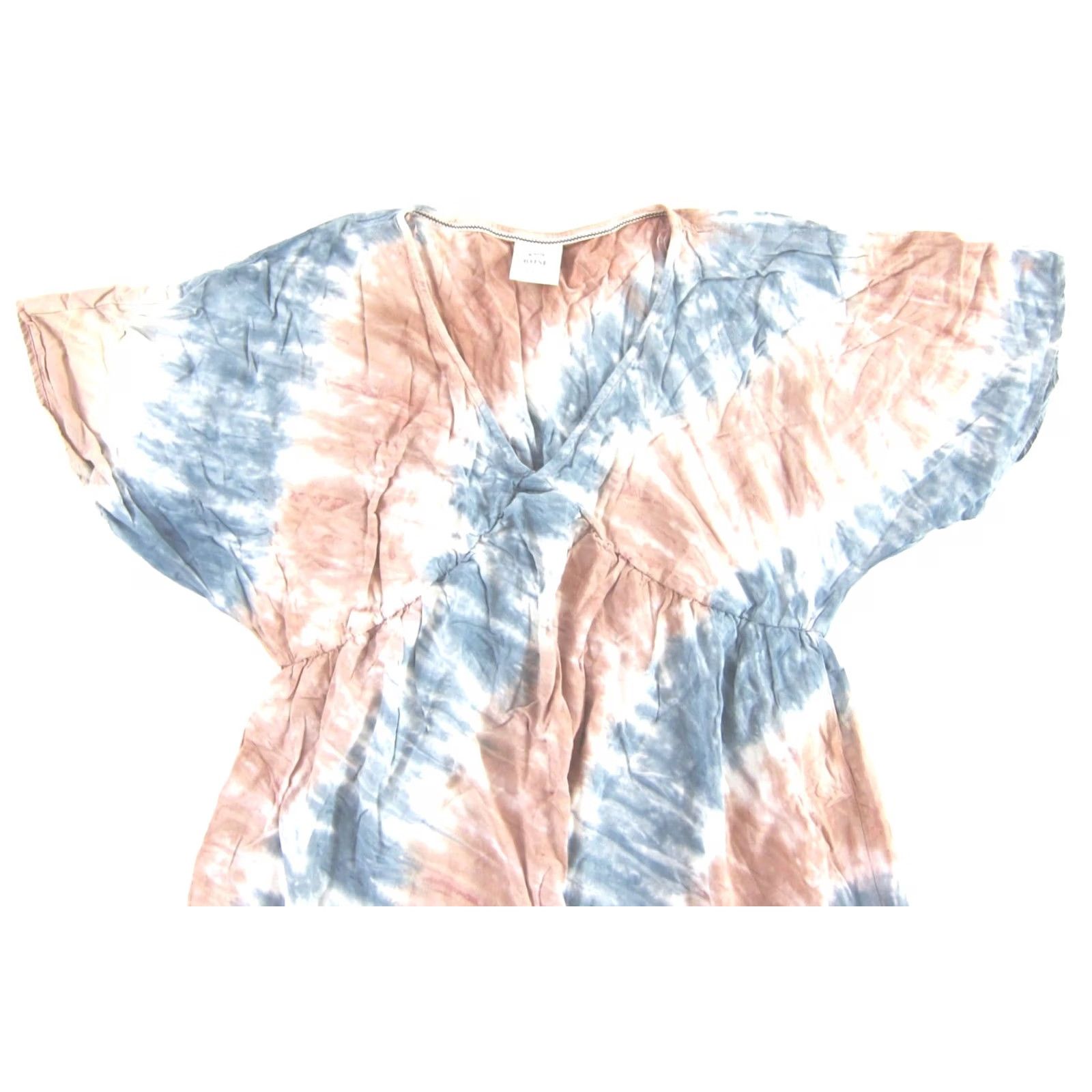 Vintage Knox Rose Rayon Blue Tie Dye V-Neck Short Sleeve Empire Waist Maxi Dress L Size 36" / US 14 / IT 50 - 3 Thumbnail