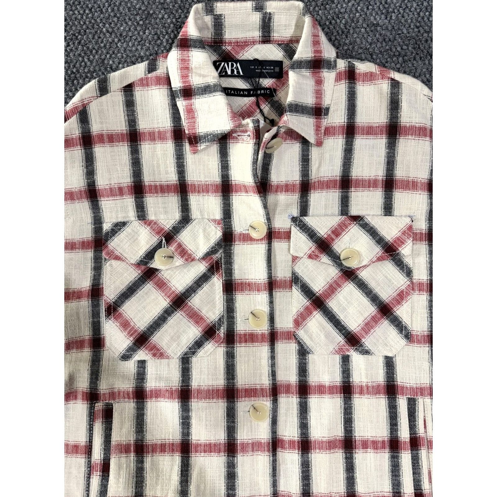 Zara ZARA Jacket Womens S White Plaid Flannel Button Front Shacket, Lightweight Cotton-Blend, Relaxed Fit, Casual, Fall Spring Size S / US 4 / IT 40 - 3 Thumbnail