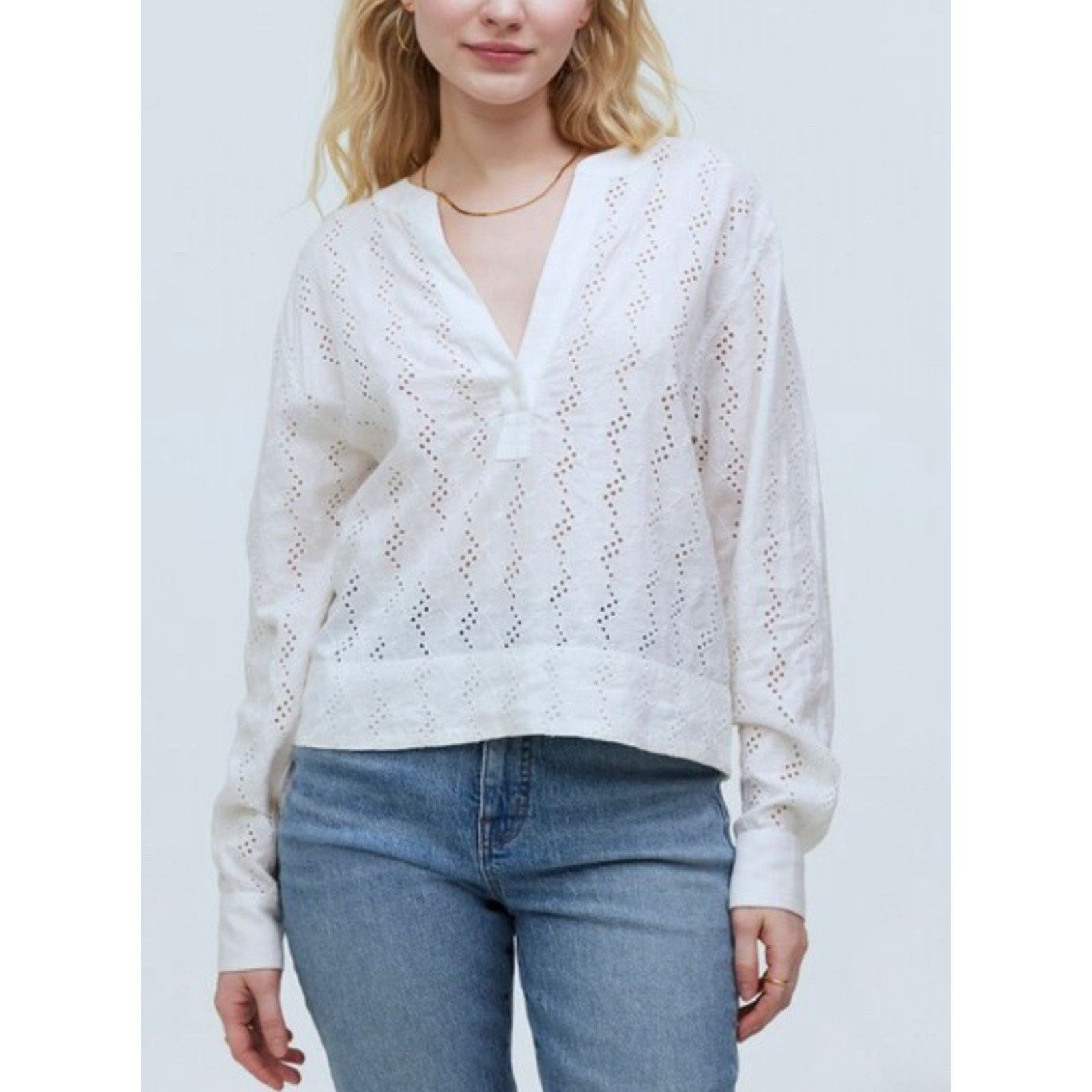 Madewell Madewell Long-Sleeve Top in shirt Soft White Small A003118 Size S / US 4 / IT 40 - 1 Thumbnail