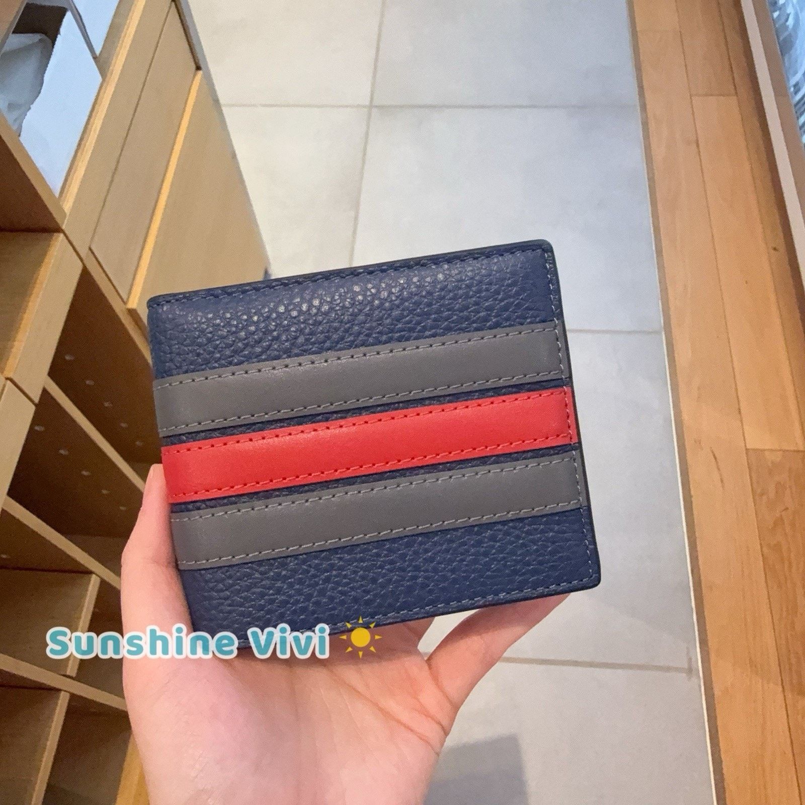 Coach NWT Coach Id Billfold Wallet Varsity Stripe Deep Blue CDC89 Size ONE SIZE - 1 Thumbnail