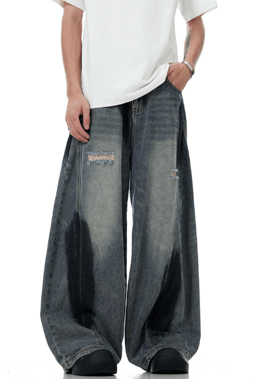 Japanese Brand × Jean American high street ripped loose wide-leg graffiti jeans Size US 32 / EU 48 - 2 Thumbnail
