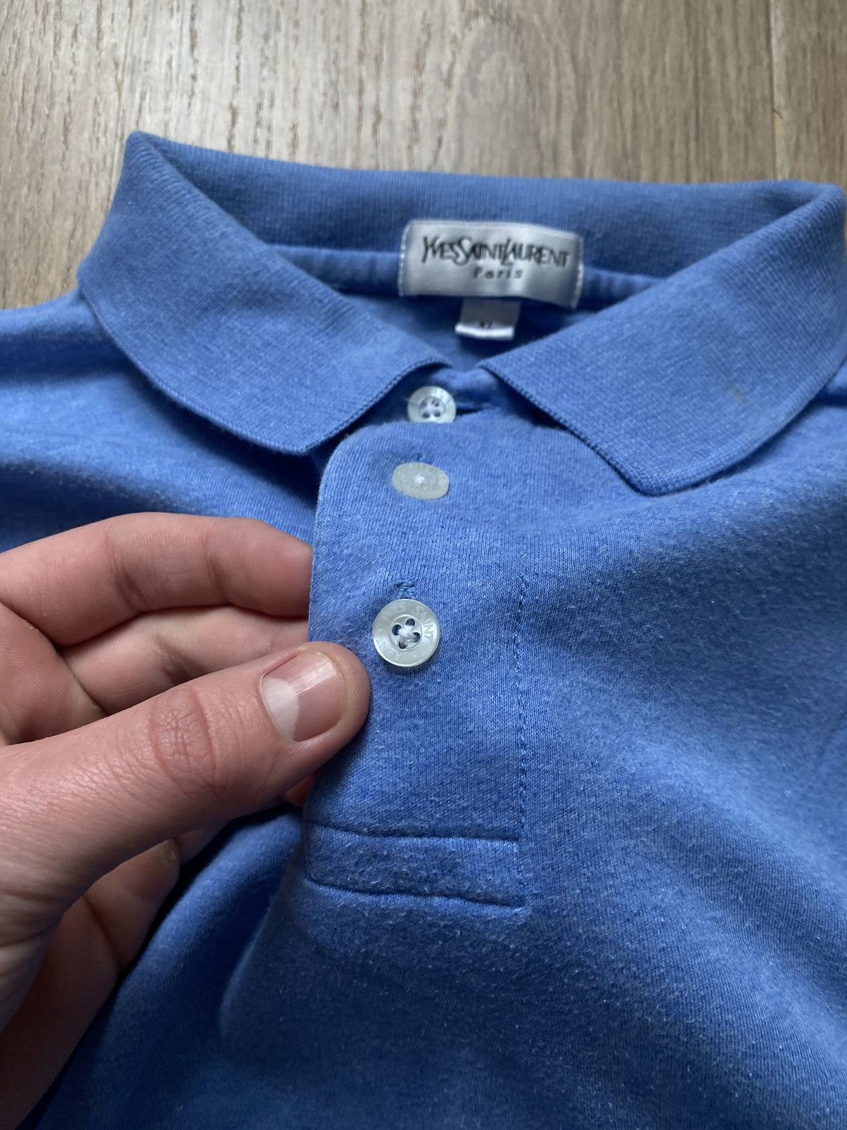 Yves Saint Laurent Rare YSL Paris pour home 90’s Long Sleeve Polo light blue Size US XL / EU 56 / 4 - 6 Thumbnail