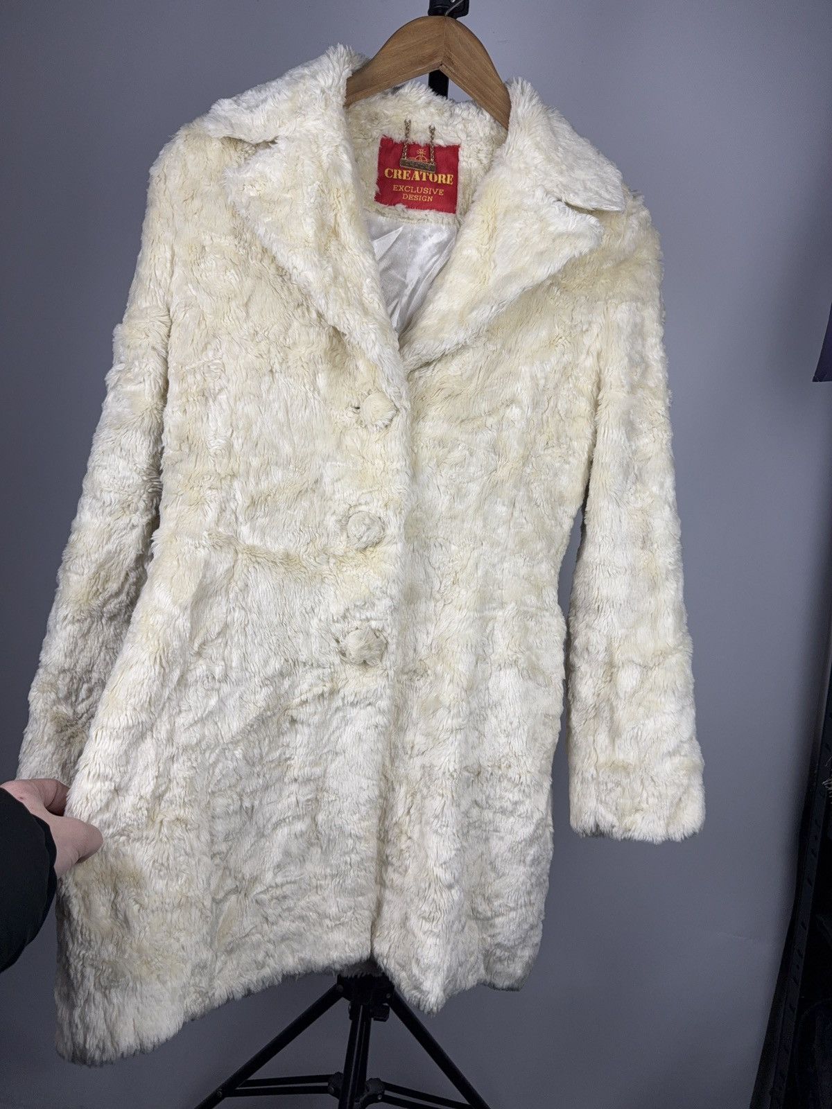 Japanese Brand Avant Garde 00s Ivory Faux Fur Coat Vintage Korean Designer Size S / US 4 / IT 40 - 3 Thumbnail