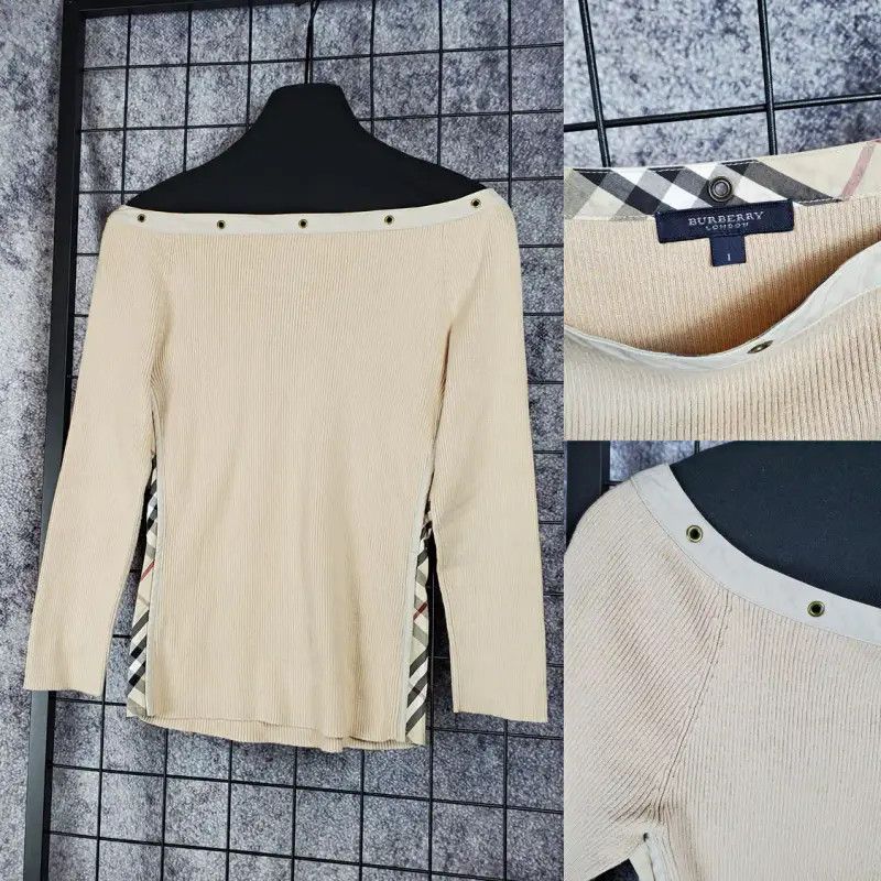 Burberry Burberry Off-Shoulder Khaki Cotton Blend Top Size S / US 4 / IT 40 - 1 Thumbnail