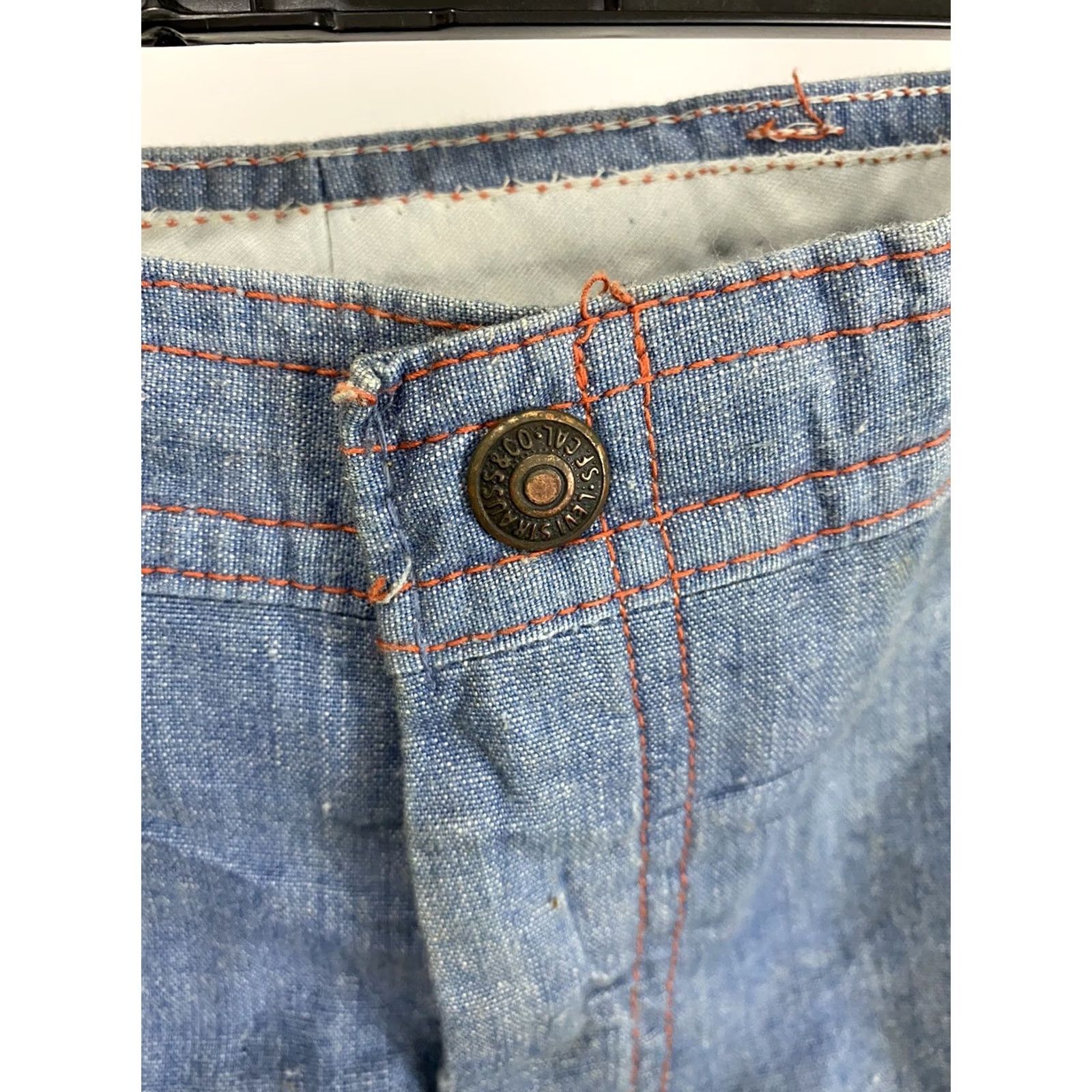 Levi's VINTAGE Levi's Chambray Bell Bottom Denim Slacks Hippie Pants Blue Mens 31x34 Size US 31 - 7 Thumbnail
