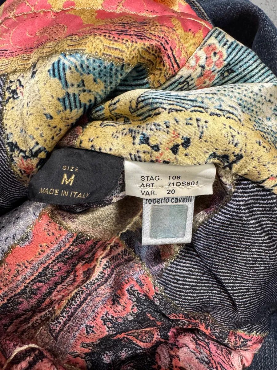 Roberto Cavalli 2000s Roberto Cavalli Flowers Asymmetrical Denim Jacket Size M / US 6-8 / IT 42-44 - 7 Thumbnail