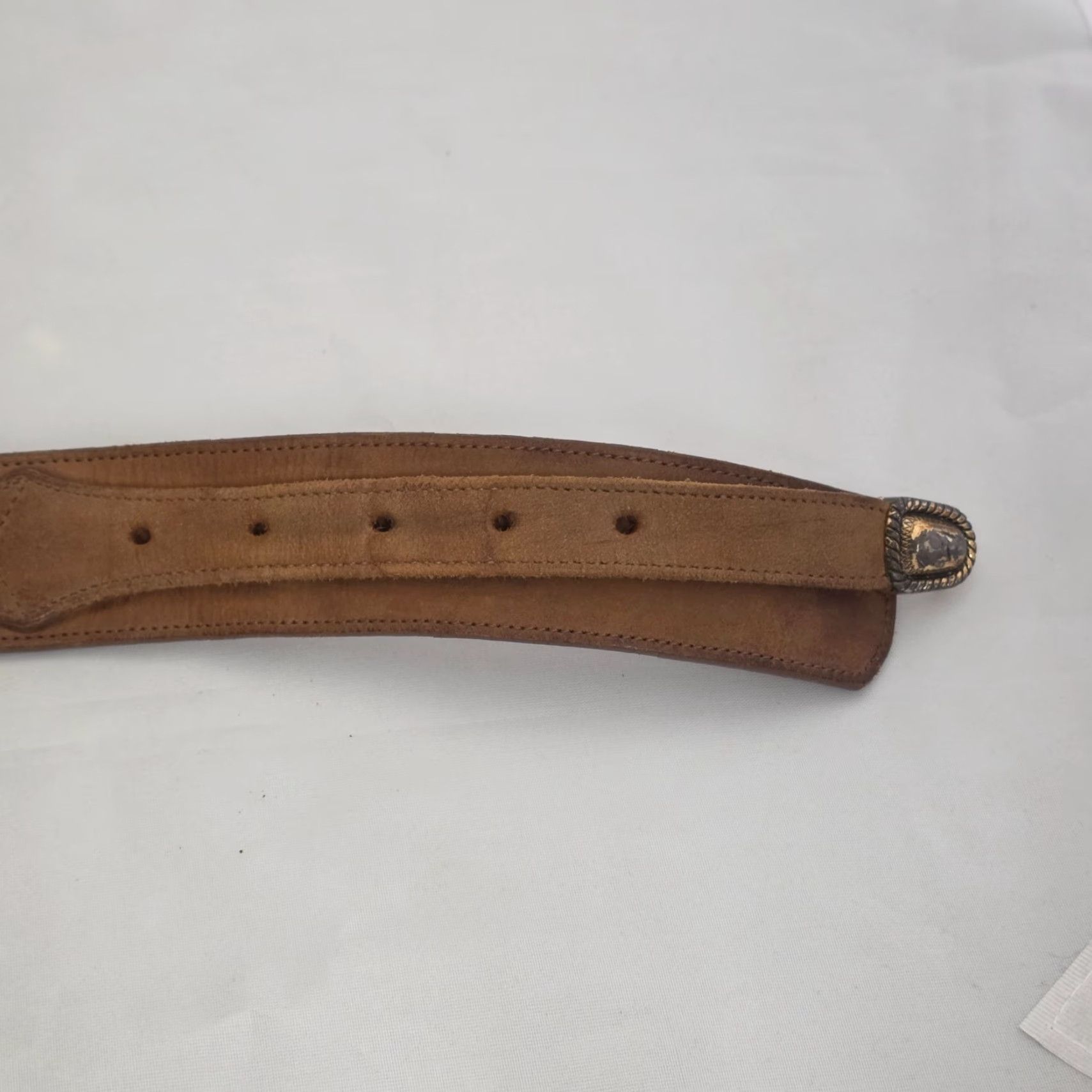 Vintage Nadim Western Belt Genuine Leather Size 38 Brown USA Buckle Accents 1 3/8 in Belt Men Size 38 - 2 Thumbnail