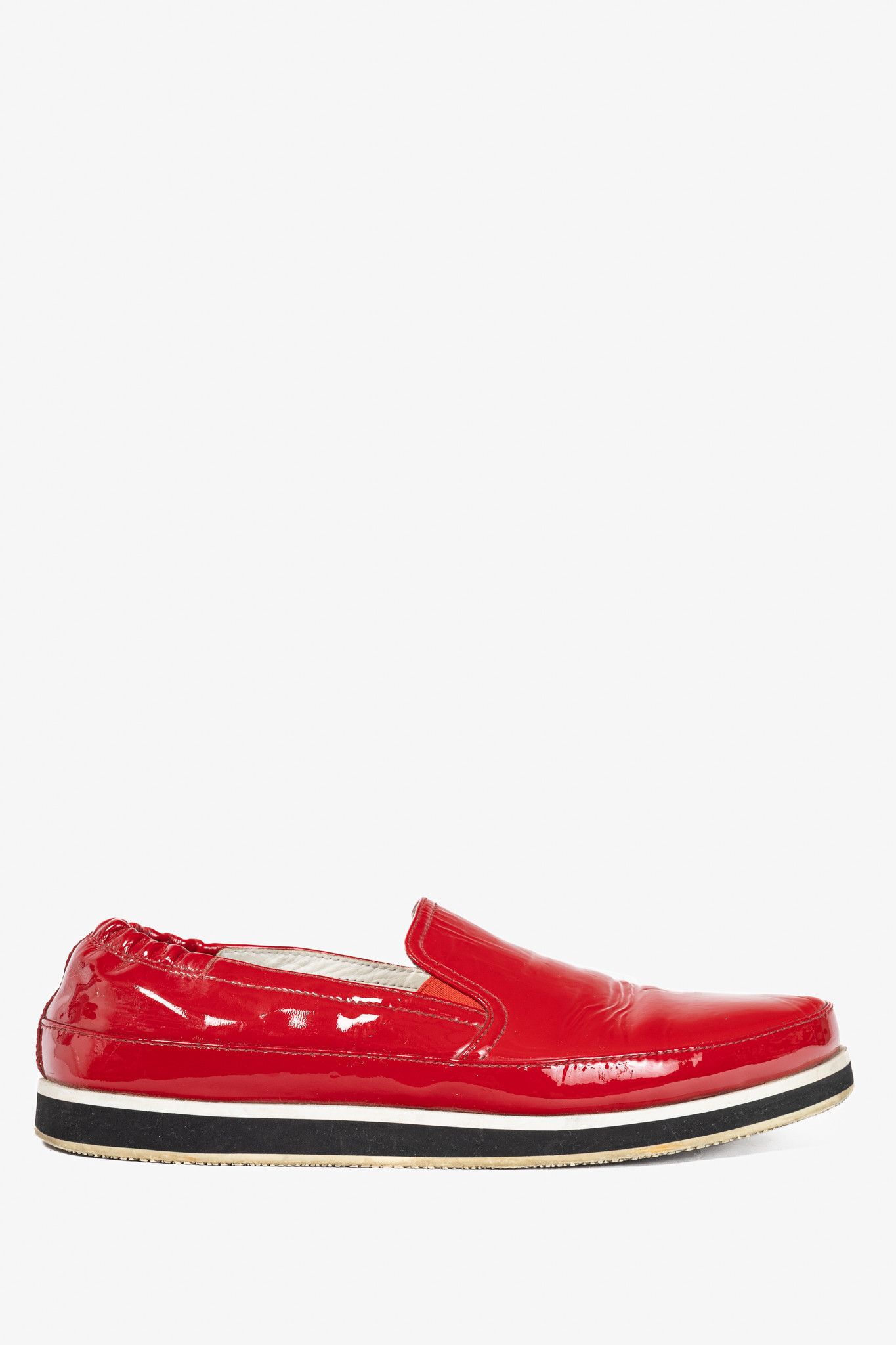 Prada Prada Red Patent Leather Slip-On Loafers Size US 9 / IT 39 - 1 Thumbnail
