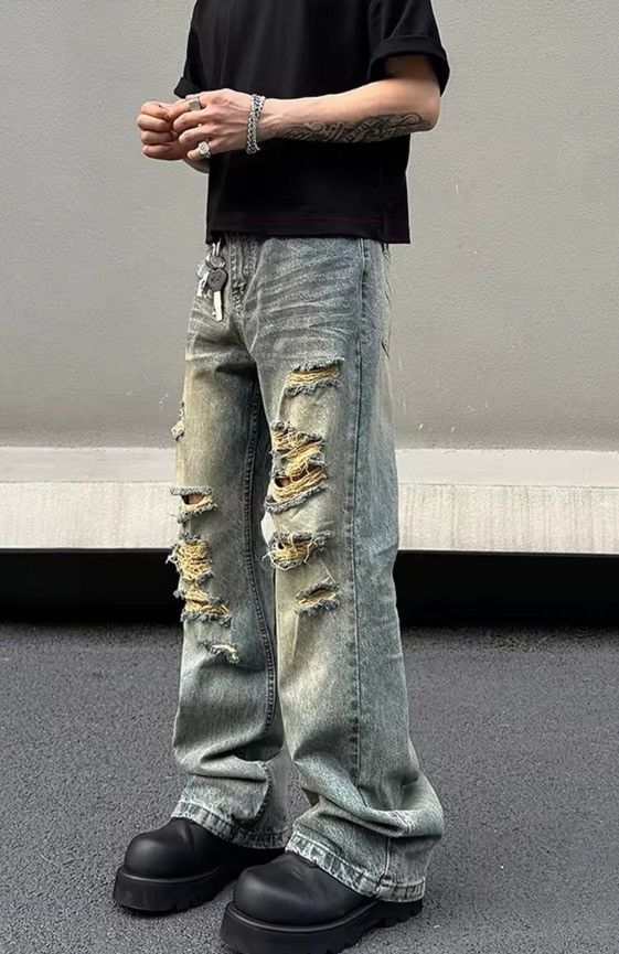 Japanese Brand Washed and ripped street hip-hop baggy jeans Size US 35 - 4 Thumbnail
