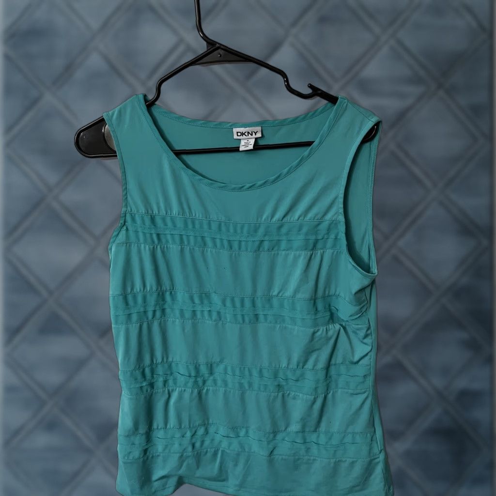 DKNY DKNY Blue Sleeveless Blouse - Women's M, Round Neck, Pleated Detail, Polyester Size M / US 6-8 / IT 42-44 - 1 Thumbnail