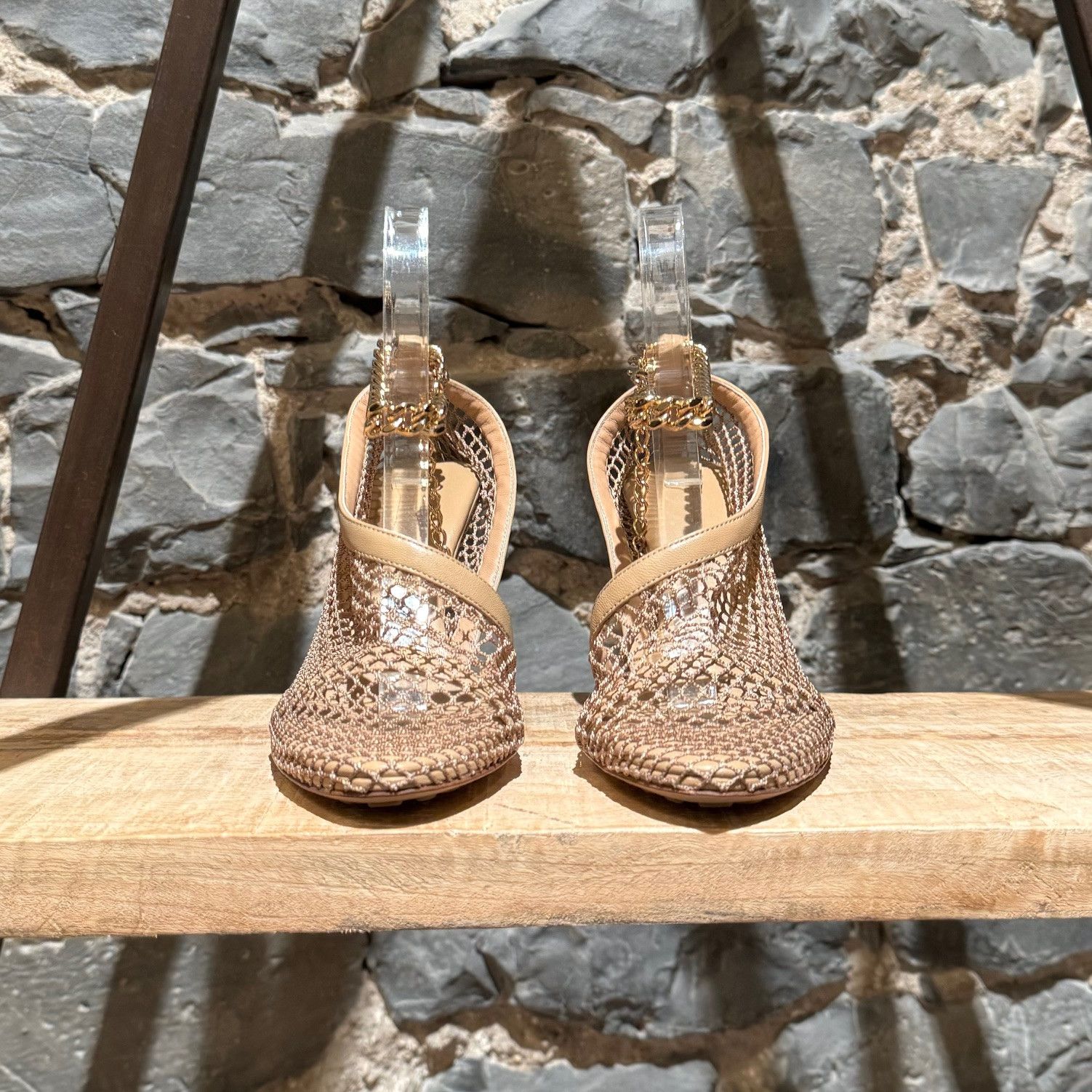 Bottega Veneta Bottega Veneta Beige Stretch Mesh Chain D'Orsay Pumps Size US 7 / IT 37 - 2 Thumbnail