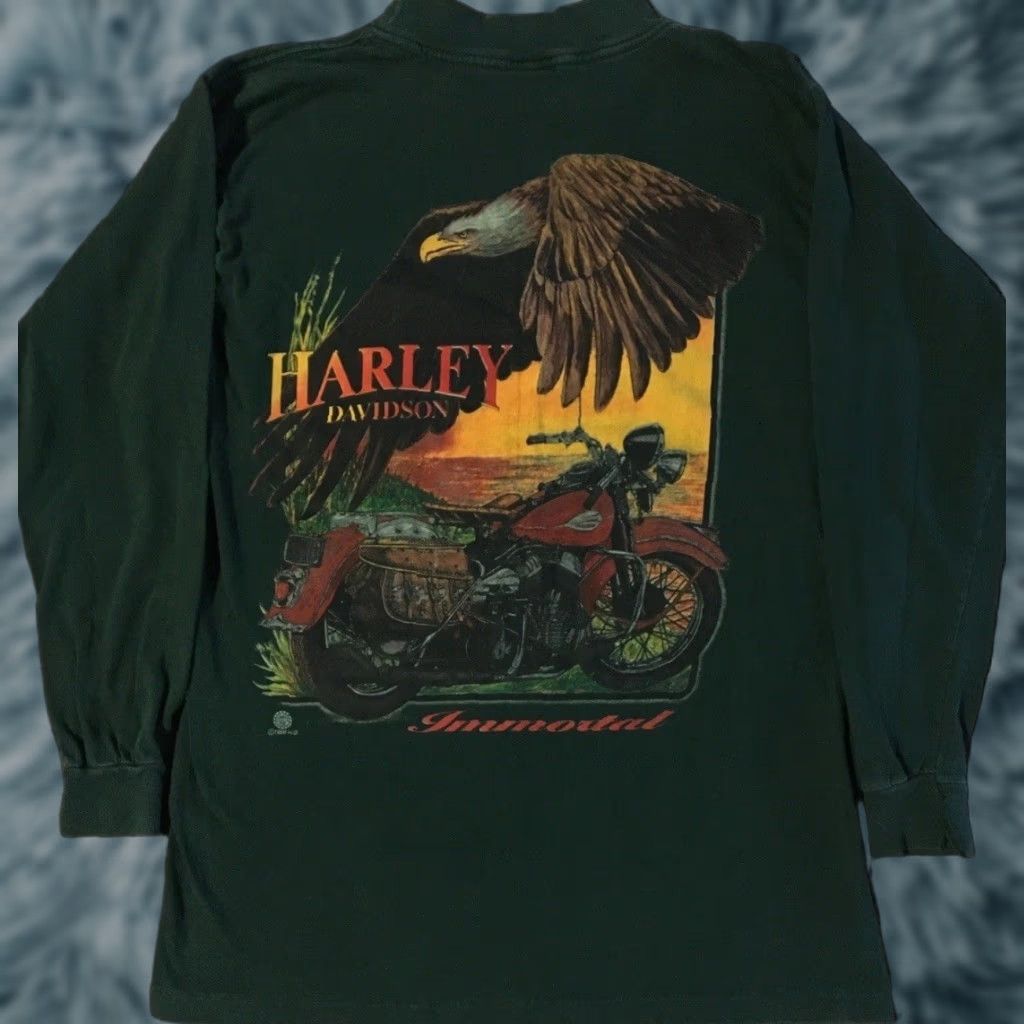 Harley Davidson VINTAGE Harley Davidson Eagle Faded Immortal Shirt M USA Biker Grunge 90s 80s Green Long Sleeve Crew Neck Graphic Tee Men Mens Size US M / EU 48-50 / 2 - 1 Thumbnail