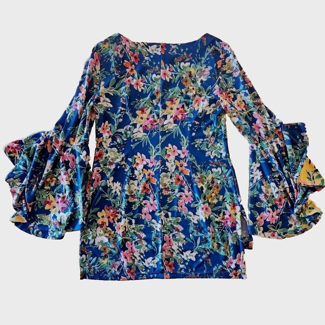 Vintage Shelby Palmer Bell Sleeve Tunic Top Womens 12 Teal Floral Pr Size XL / US 12-14 / IT 48-50 - 10 Thumbnail