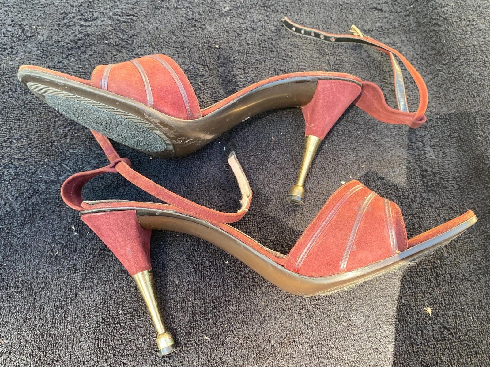 Imperial Vintage Impo Maroon Open-Toe Metal Heels W Ankle Strap (S611 Size US 9 / IT 39 - 3 Thumbnail