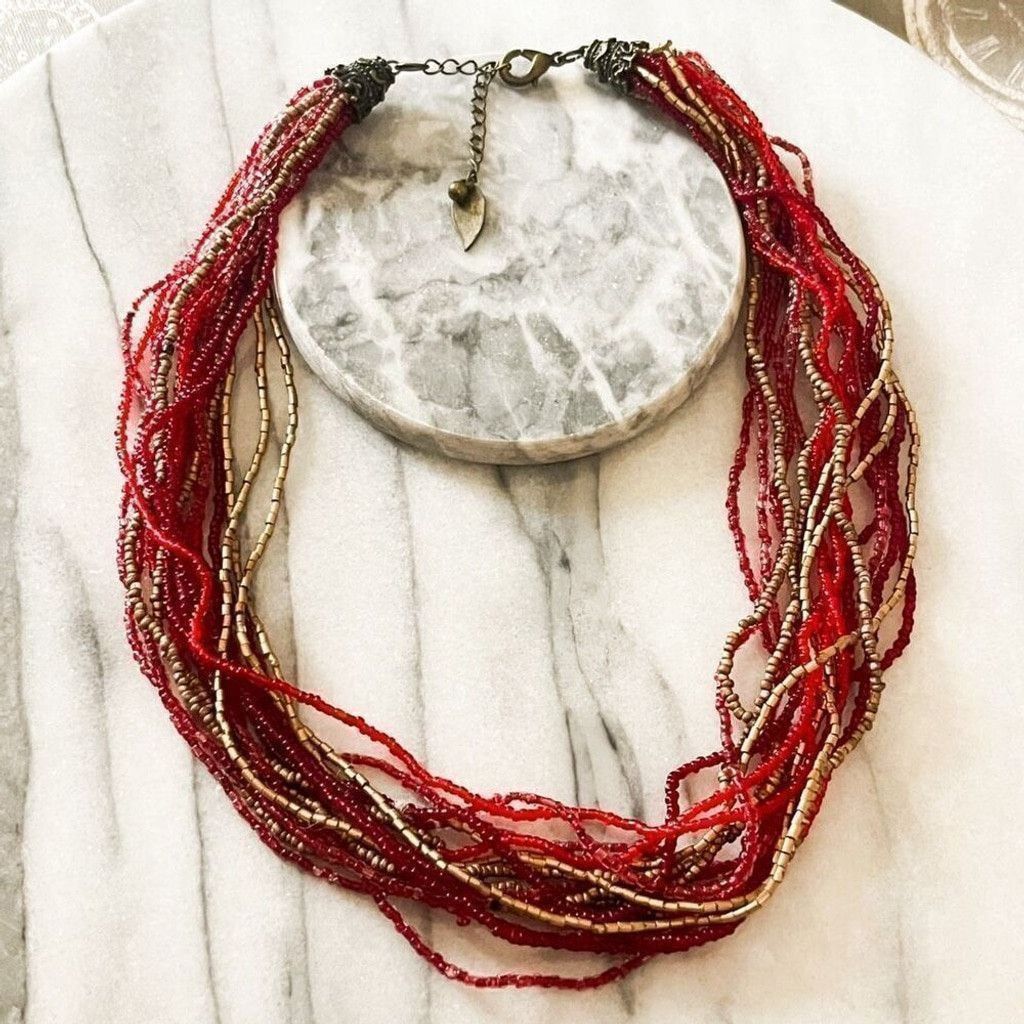 Coldwater Creek Coldwater Creek Layered Seed Beaded Necklace Red Size ONE SIZE - 1 Thumbnail