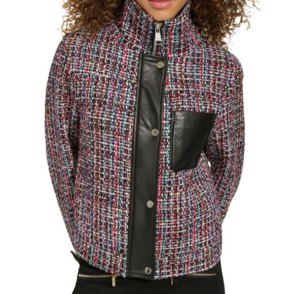 Karl Lagerfeld Karl Lagerfeld Tweed Faux Leather Moto Jacket Size XL / US 12-14 / IT 48-50 - 1 Thumbnail