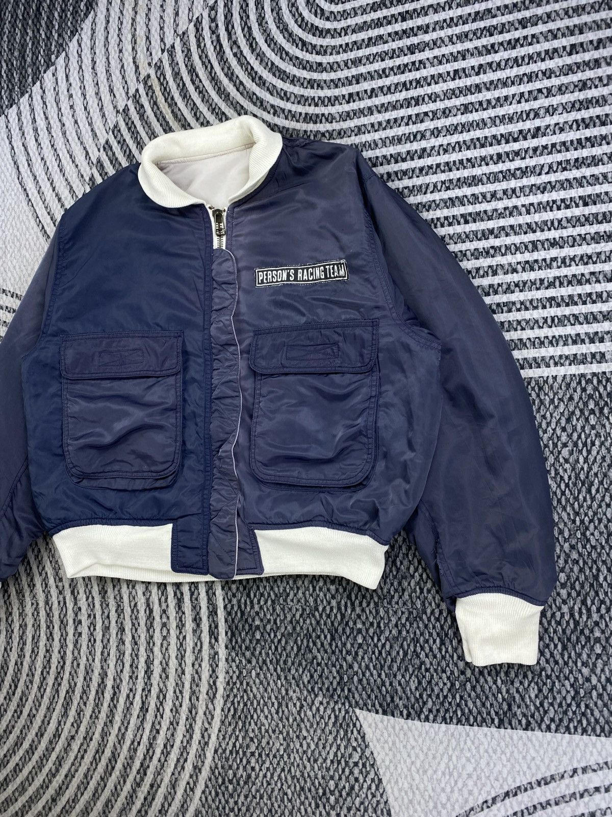 Vintage Vtg Person Racing Team Riversible Bomber Jacket With Patches Size US L / EU 52-54 / 3 - 9 Thumbnail