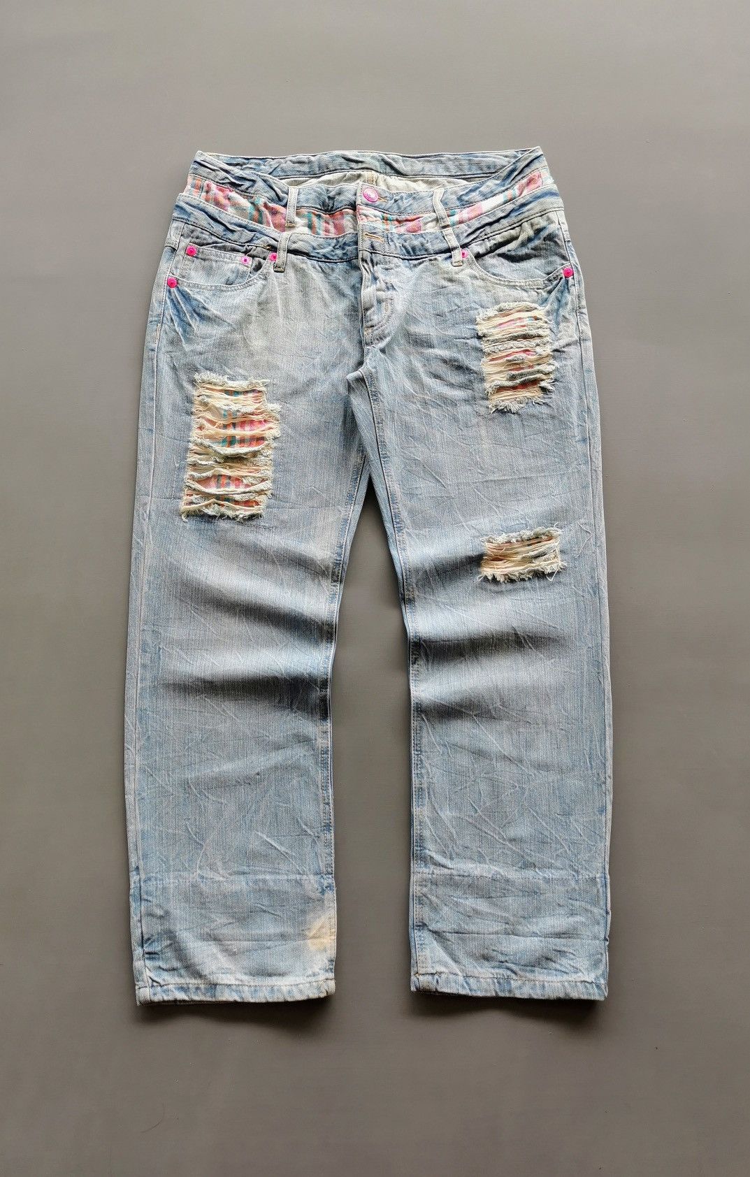 Japanese Brand Unbrand Double Waist Distressed Patches Jeans Size US 36 / EU 52 - 3 Thumbnail