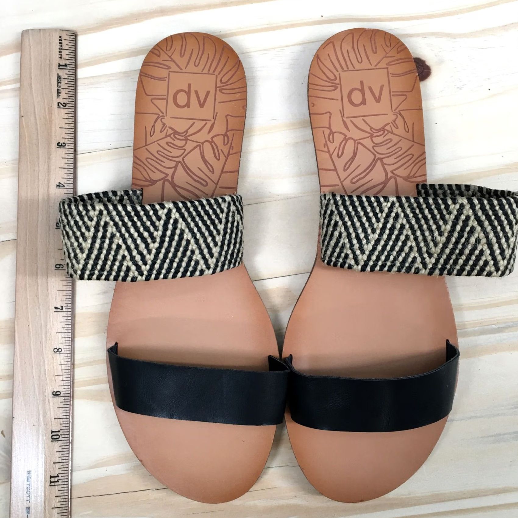 Dolce Vita DV by Dolce Vita Sandals Womens Slide Black Leather Two Strap Slip On Casual 11 Straps Leather DVSL etc Size US 11 / IT 41 - 7 Thumbnail