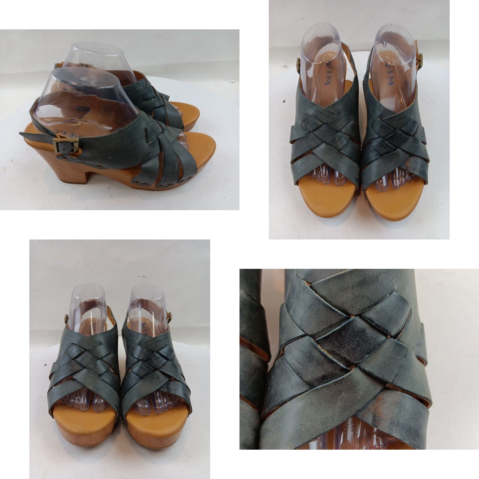 Vintage Korks Sandal Women’s Open Toe Slingback Leather Cushioned Footbed Blue Block Heel 10M Size US 10 / IT 40 - 8 Thumbnail