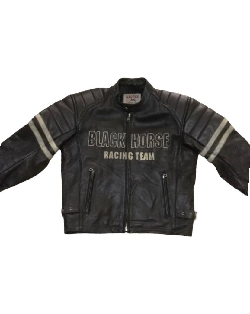 Vintage KADOYA BIKERS LEATHER JACKET BLACK HORSE RACING | Grailed