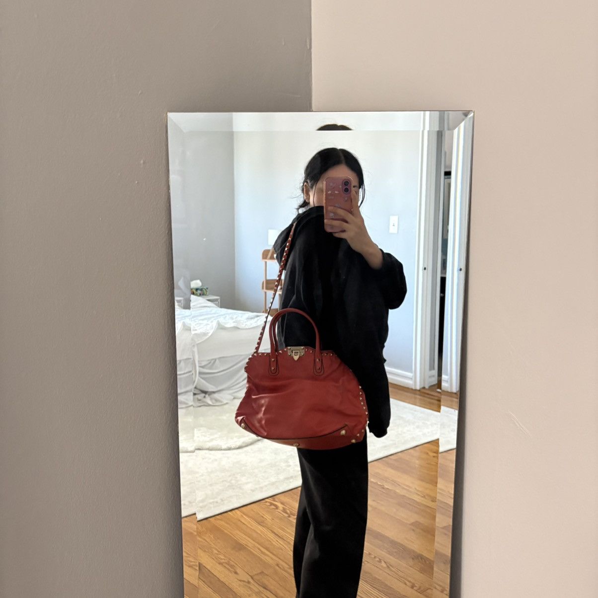 Valentino Valentino Rockstud Coral Red Top Handle and Crossbody Bag Size ONE SIZE - 10 Thumbnail