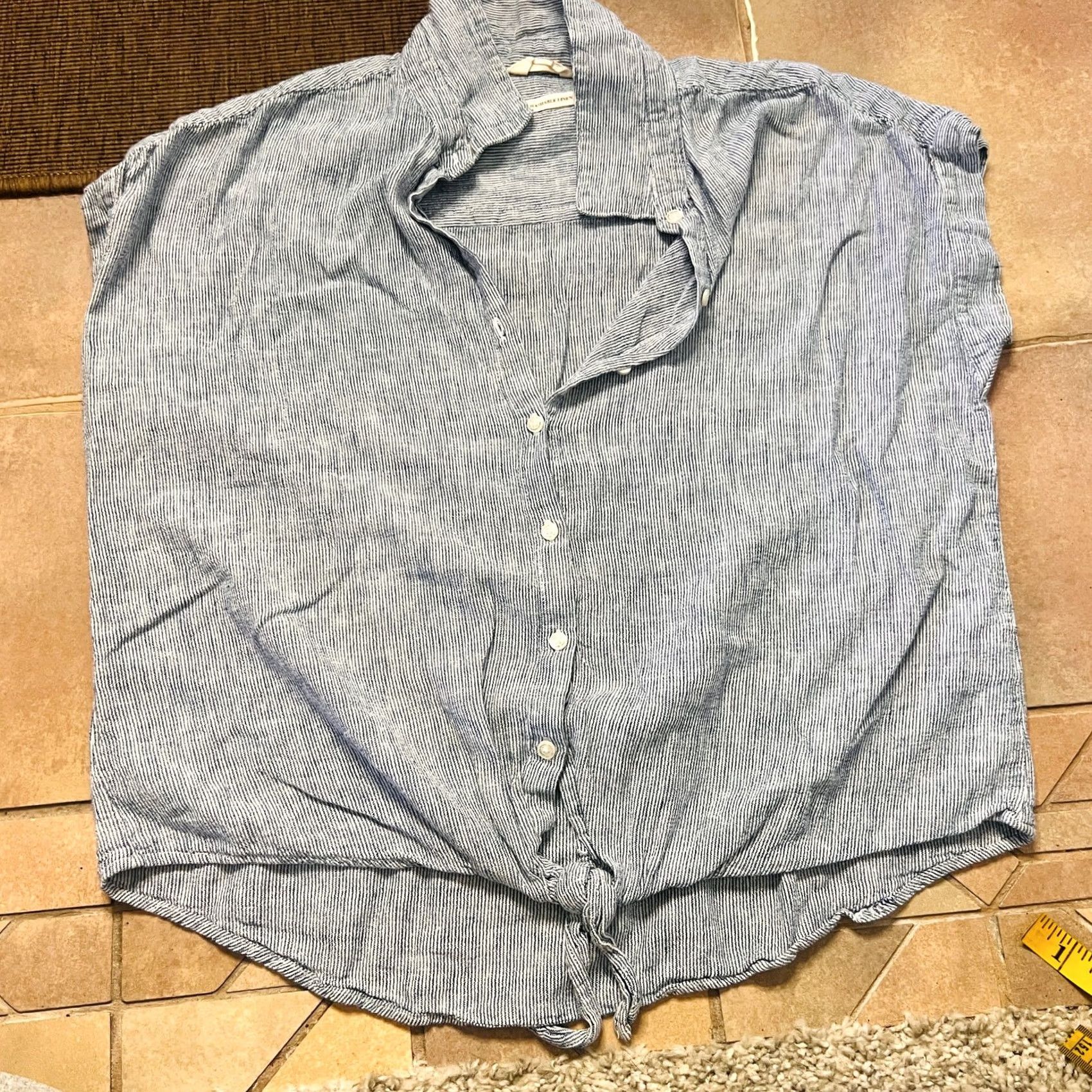 Vintage VINTAGE Weatherheart Blue White Striped Cropped Button Up Top S Women's Shirt Size S / US 4 / IT 40 - 4 Thumbnail