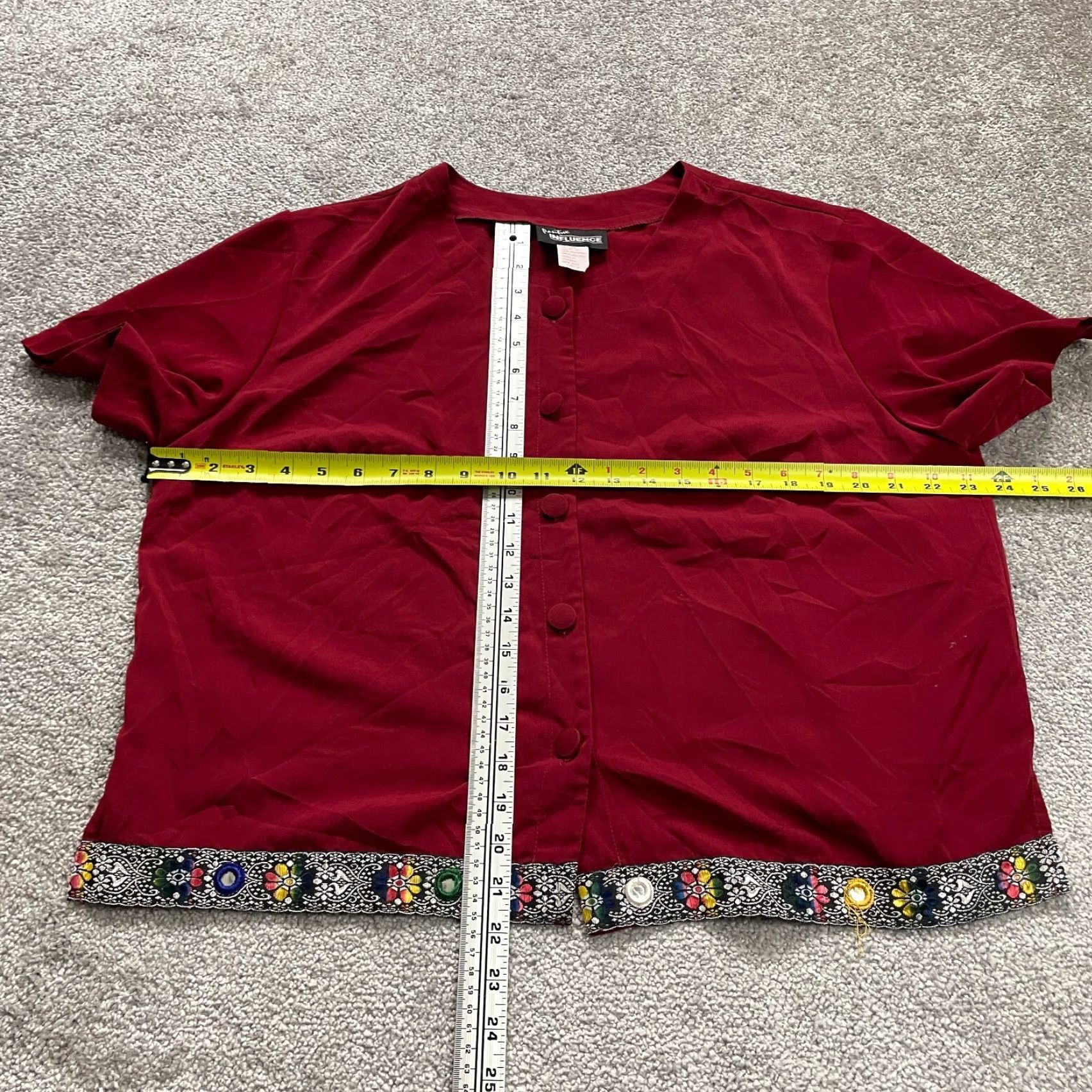 Vintage Positive Influence Button-Up Blouse Womens 18 Plus Red Floral Embroidered Shirt Casual Workwear Size XXL / US 16-18 / IT 52-54 - 6 Thumbnail