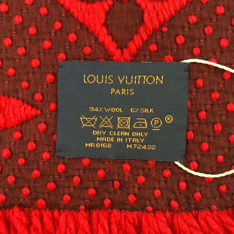 Louis Vuitton Louis Vuitton Red logo jacquard printed wool tassel scarf Size ONE SIZE - 9 Thumbnail