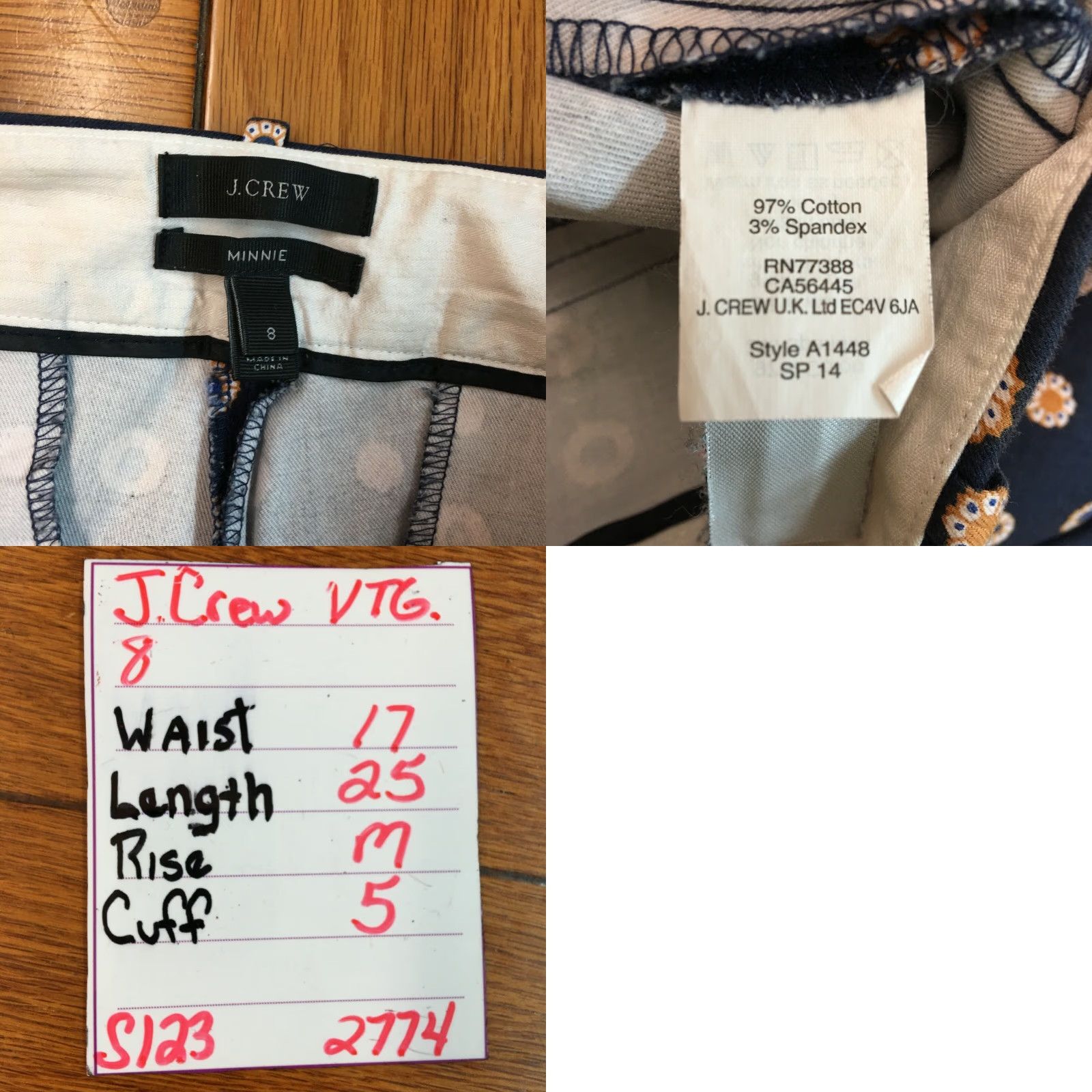 Vintage J.Crew Women's Mid Rise Casual Floral Capri Pants Size 8 Navy Blue Size 30" / US 8 / IT 44 - 8 Thumbnail