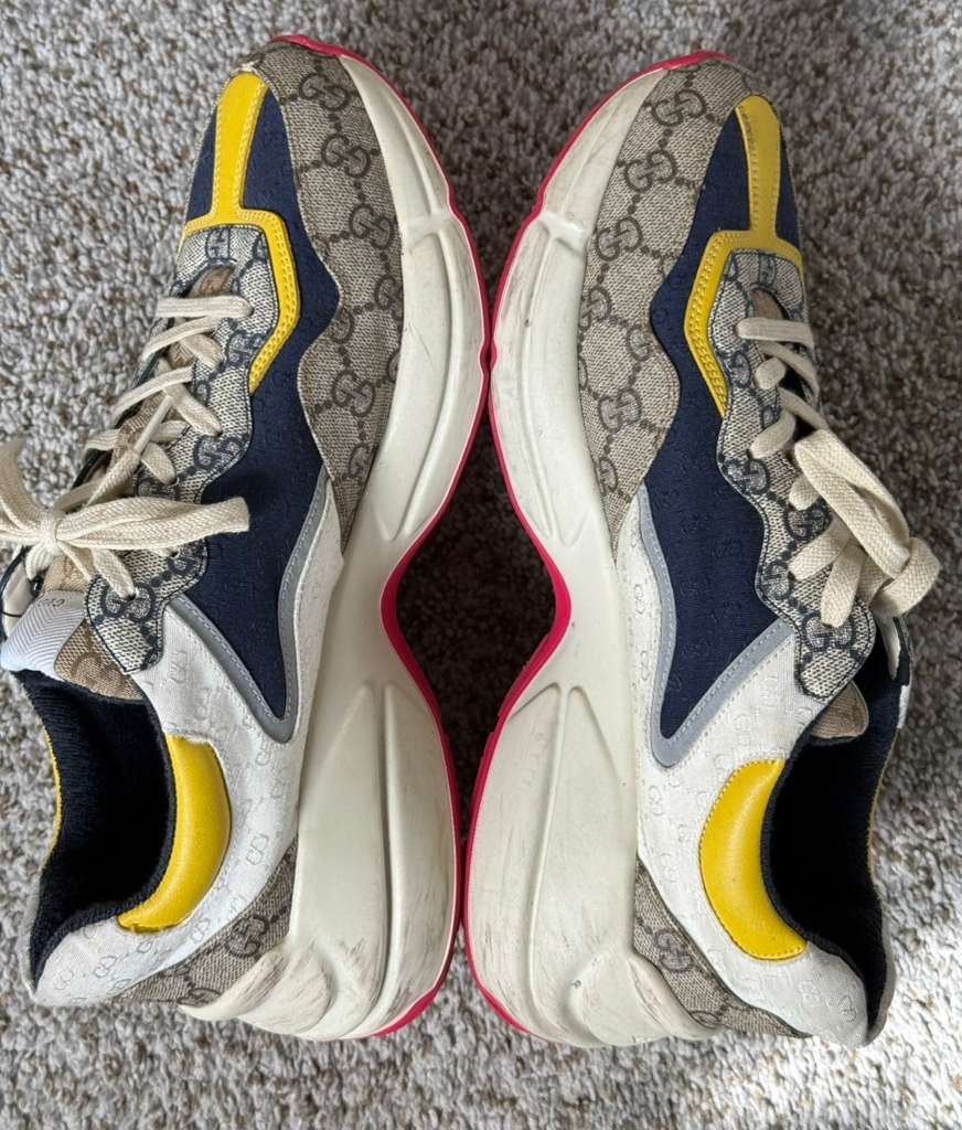 Gucci Gucci GG Rhyton Sneakers - Beige, Navy, & Yellow - Size 9+ Size US 9 / EU 42 - 6 Thumbnail