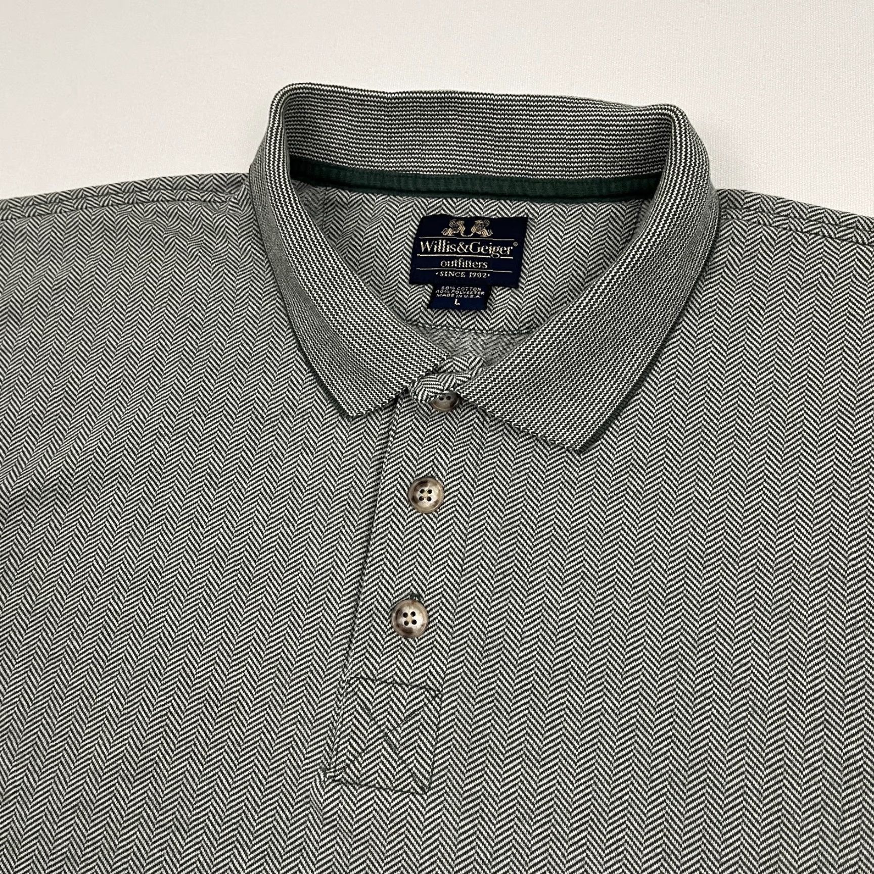 Vintage VINTAGE Willis & Geiger Polo Shirt Mens Large Green Herringbone Preppy Made in USA Size US L / EU 52-54 / 3 - 2 Thumbnail
