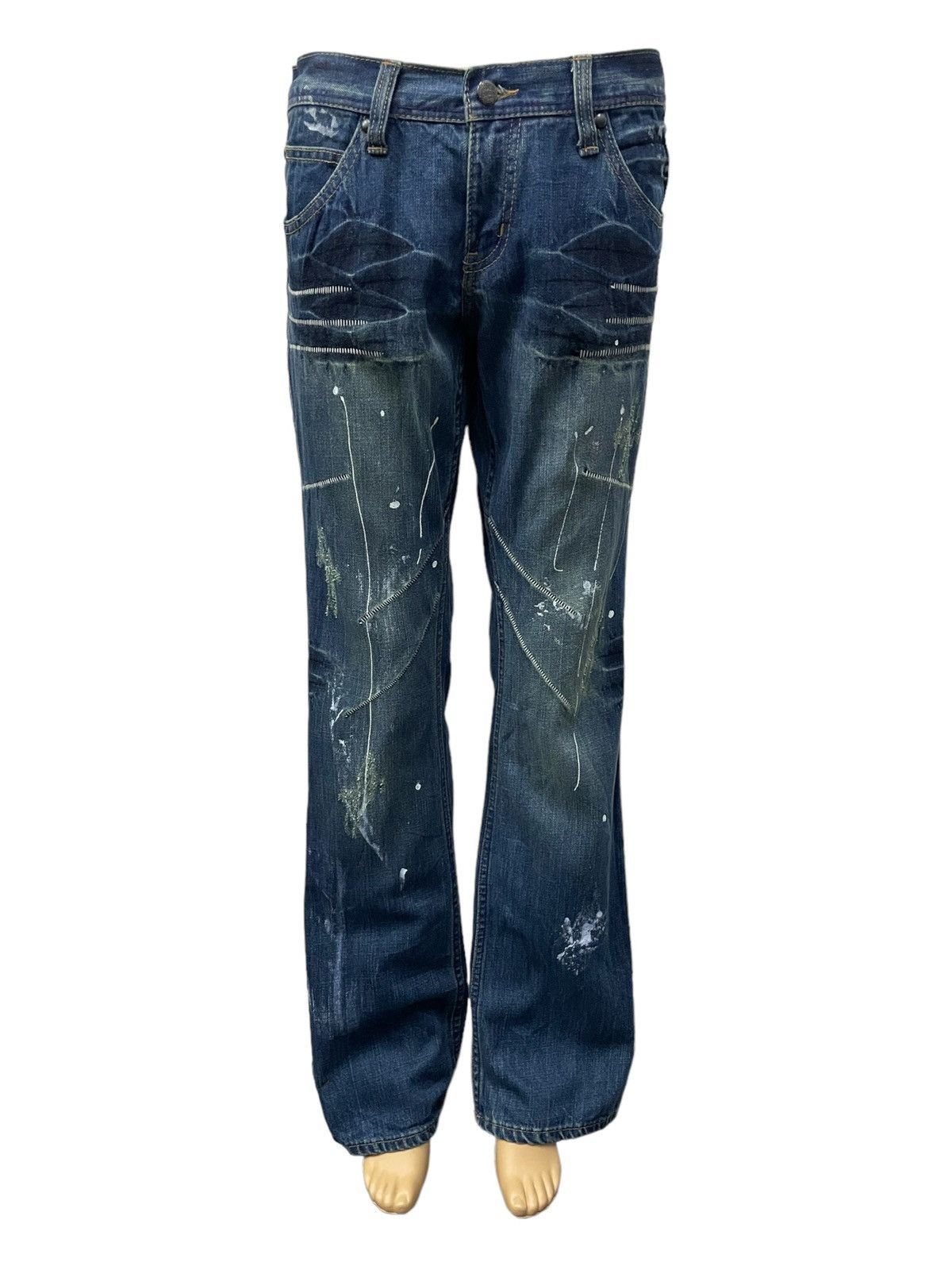 Hysteric Glamour × Japanese Brand Root Three Japan Paint Splatter Studded Flared Jeans Size US 32 / EU 48 - 3 Thumbnail