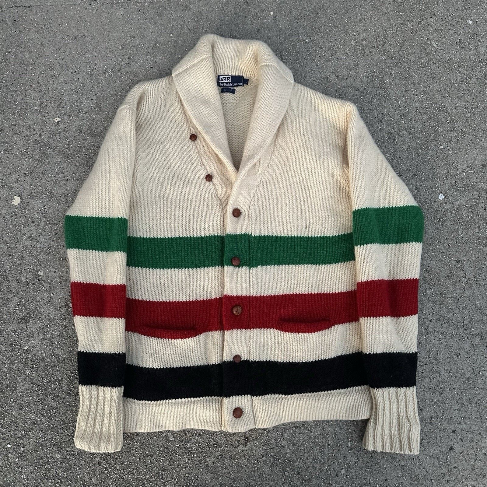 Hudsons Bay × Polo Ralph Lauren × Vintage Vintage Polo Ralph Lauren Wool Shawl Collar Cardigan Sweater Size US L / EU 52-54 / 3 - 1 Thumbnail