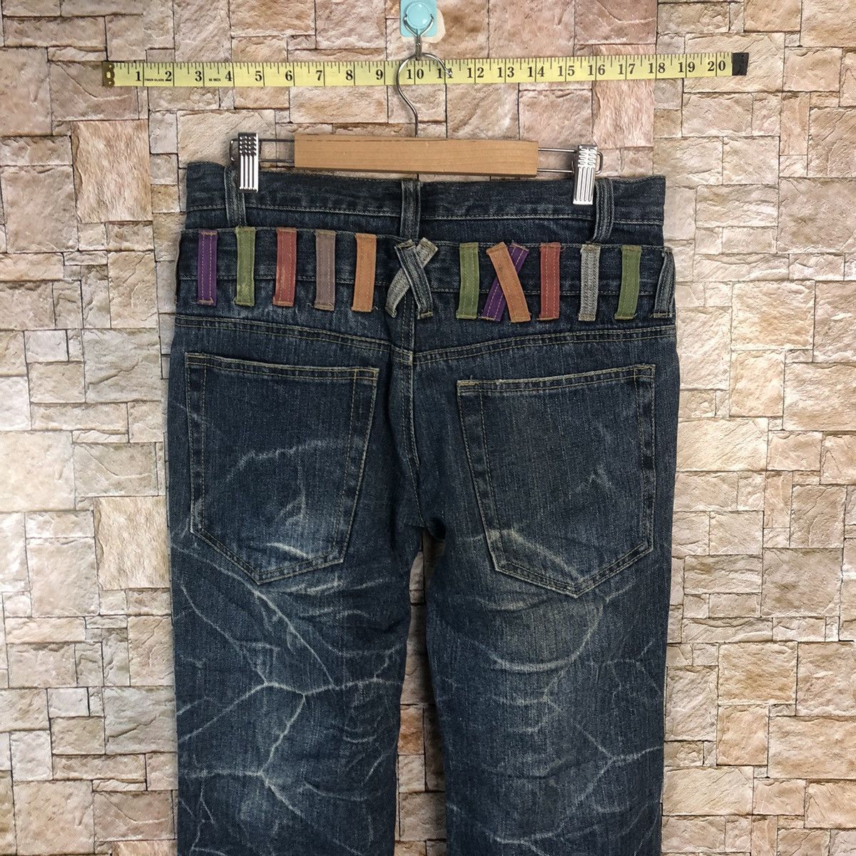 DL Nylaus Blue Double Waist streetwear Denim Pants #A116