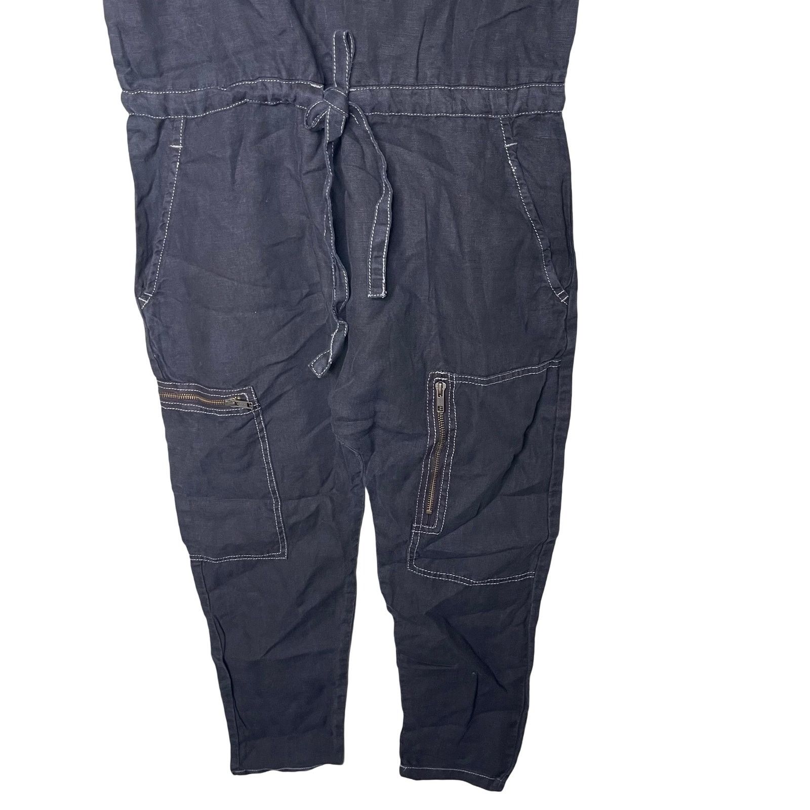Current/Elliot Current/Elliott Zip Cargo Crop 100% Linen Jumpsuit in Black Size 24" / US 00 / IT 34 - 5 Thumbnail