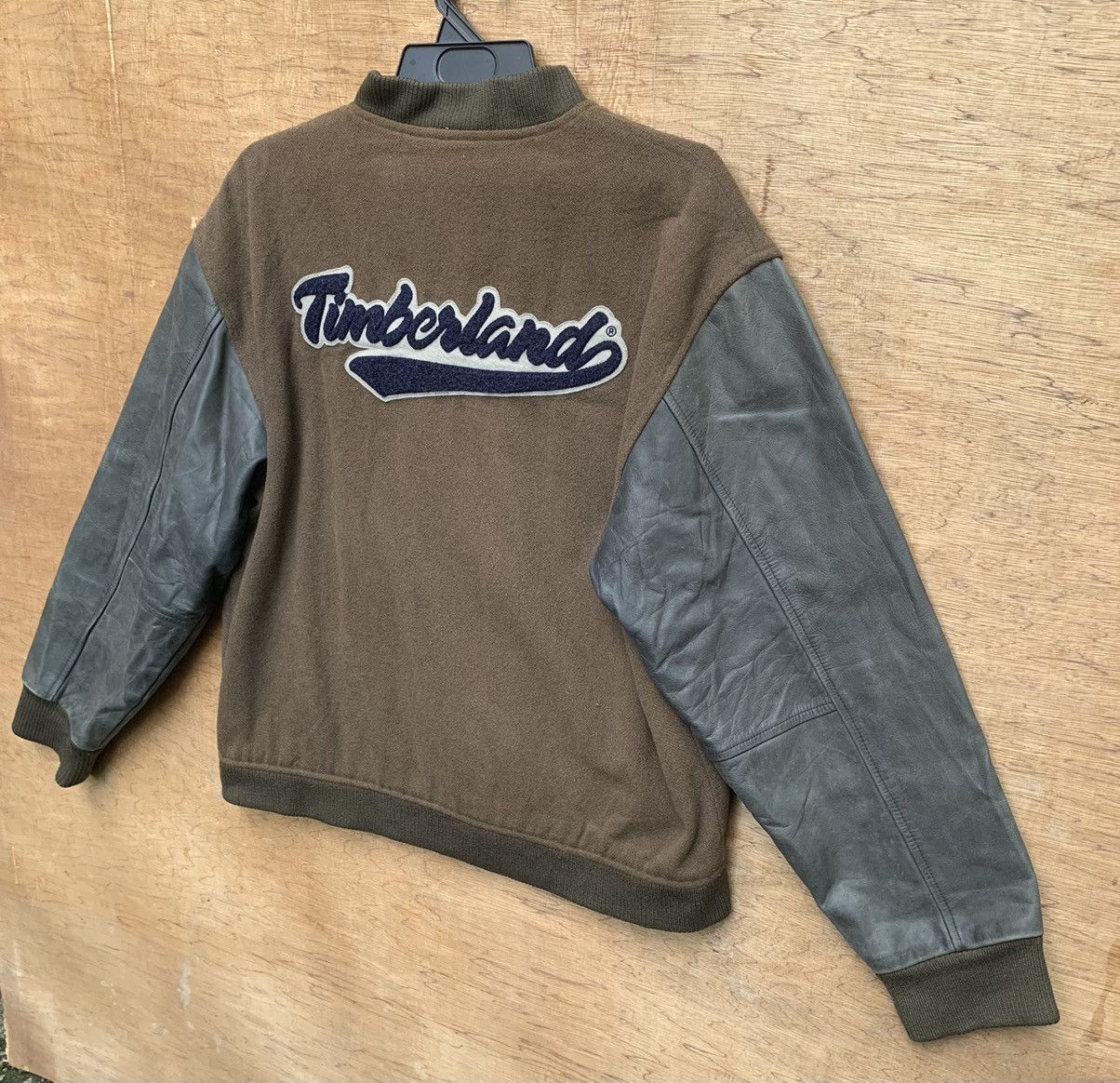 Leather Rare.. Timberland Weathergear Leather Sleeve Varsity Jacket Size US L / EU 52-54 / 3 - 6 Thumbnail
