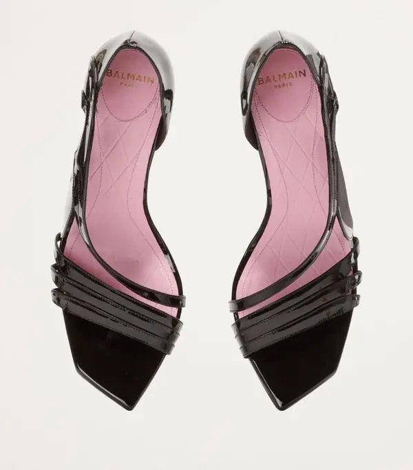 Balmain o1s1wg110126 Eden 95mm Cut-Out Patent Sandals in Black Size US 7 / IT 37 - 3 Thumbnail