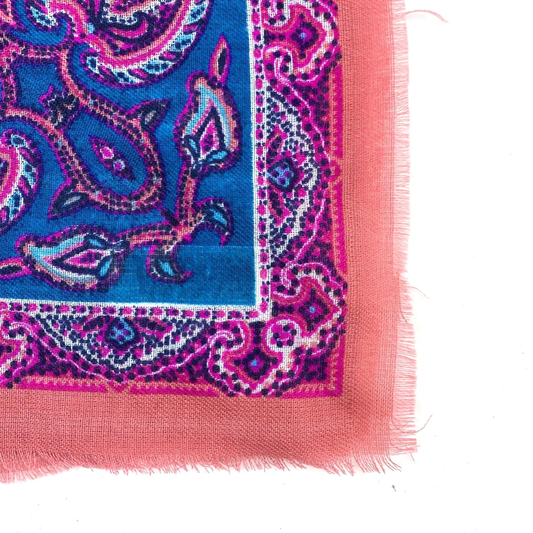 Pinko VINTAGE Made in Japan Fringed Floral Pink Blue Roses Acrylic Scarf 25 x 25 Sh Size ONE SIZE - 2 Thumbnail