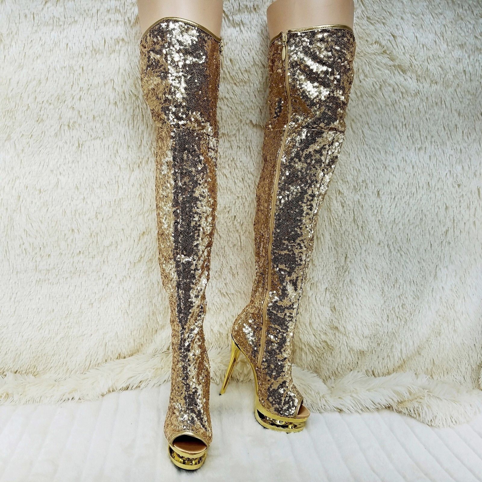 Other Blondie 3011SQ Sexy Gold Sequin Slouchy High Heel Platform T Size US 8 / IT 38 - 5 Thumbnail