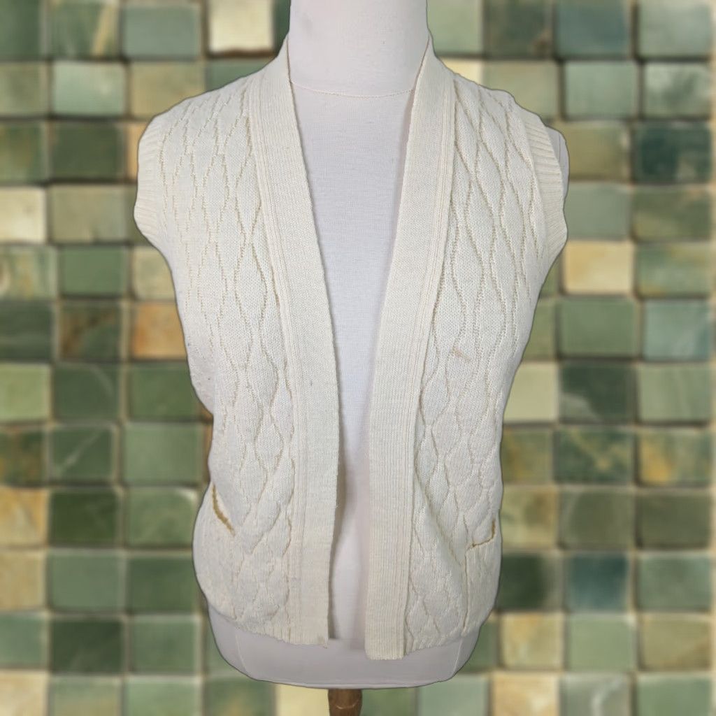 Vintage VINTAGE Women's Sweater Vest Open Front Deep V Blue XL Hand Knit 80s Size XL / US 12-14 / IT 48-50 - 1 Thumbnail