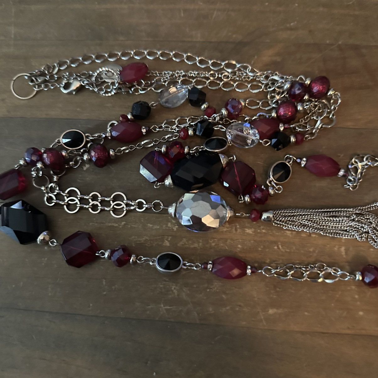 White House Black Market WHBM silver tone layered station glass bead tassel necklace Size ONE SIZE - 2 Thumbnail