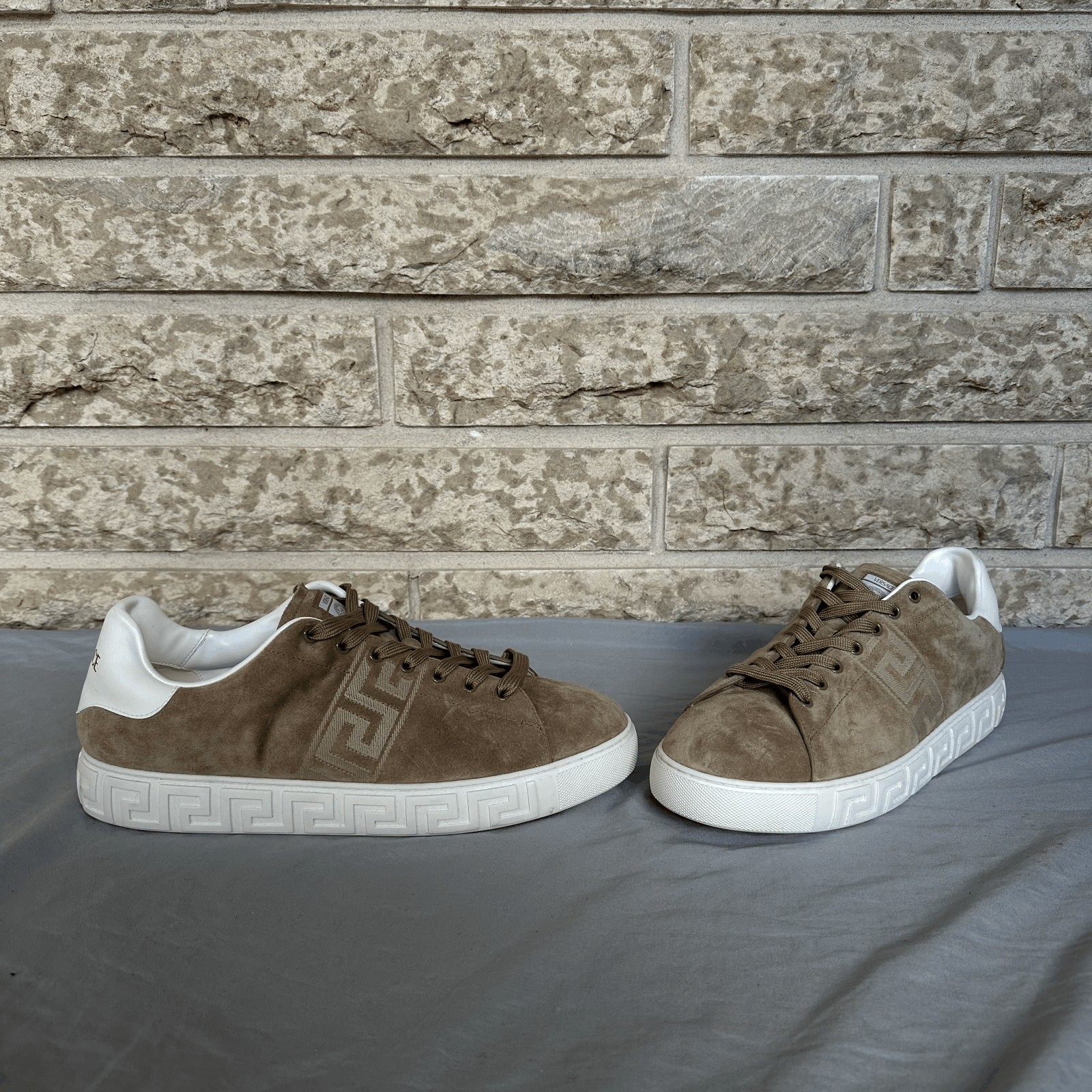Versace Versace Biege Suede Greca Sneakers Size 13 Retail $600 Size US 13 / EU 46 - 1 Thumbnail