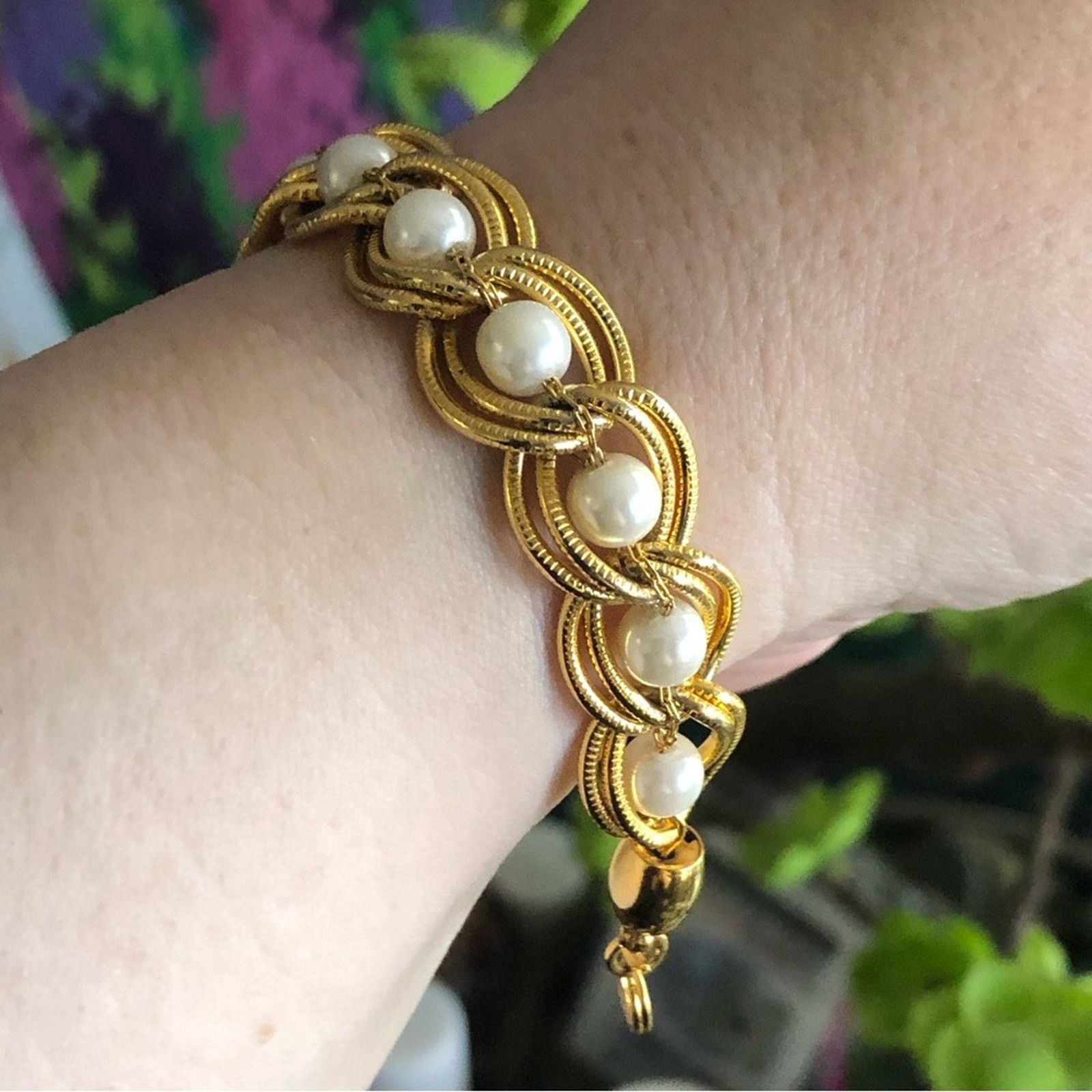 Vintage Vintage gold simulated pearl braided chain jewelry set Size ONE SIZE - 9 Thumbnail